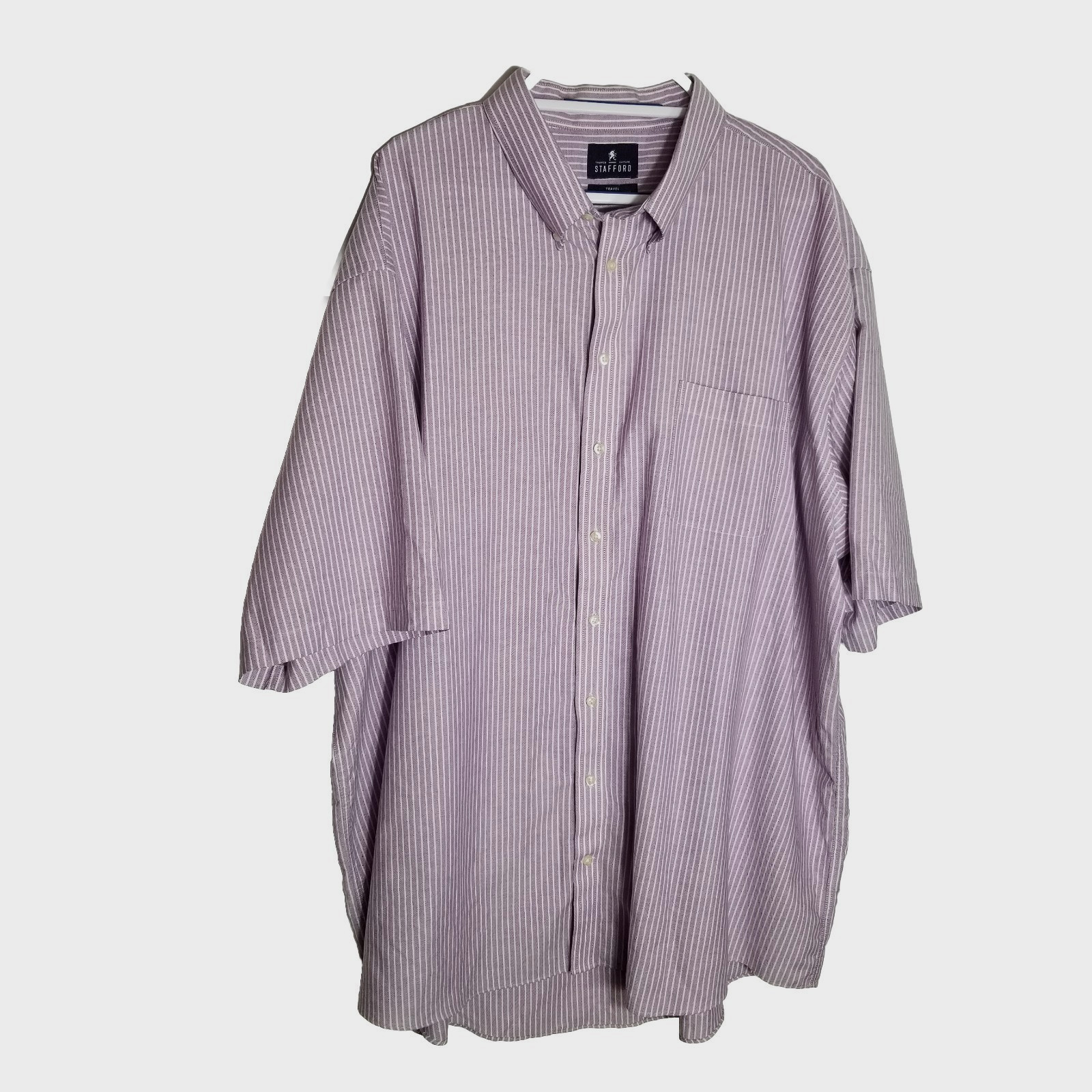 Stafford Travel Shirt Men’s Sz 20 Purple Stripe Wrinkle Free Oxford Button Down