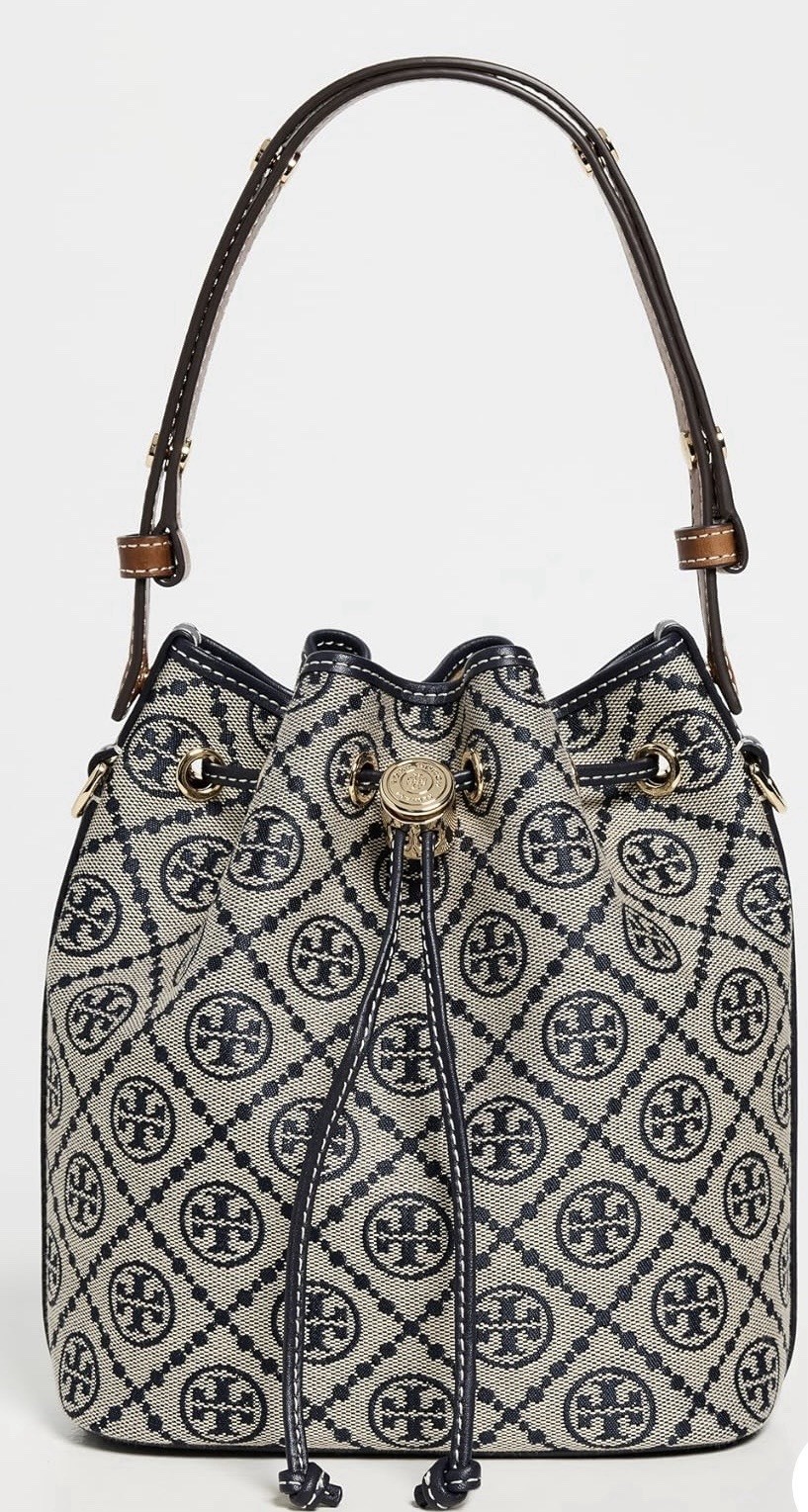 Tory Burch NWT T Monogram Bucket Bag In Tory Navy Style #181372 New