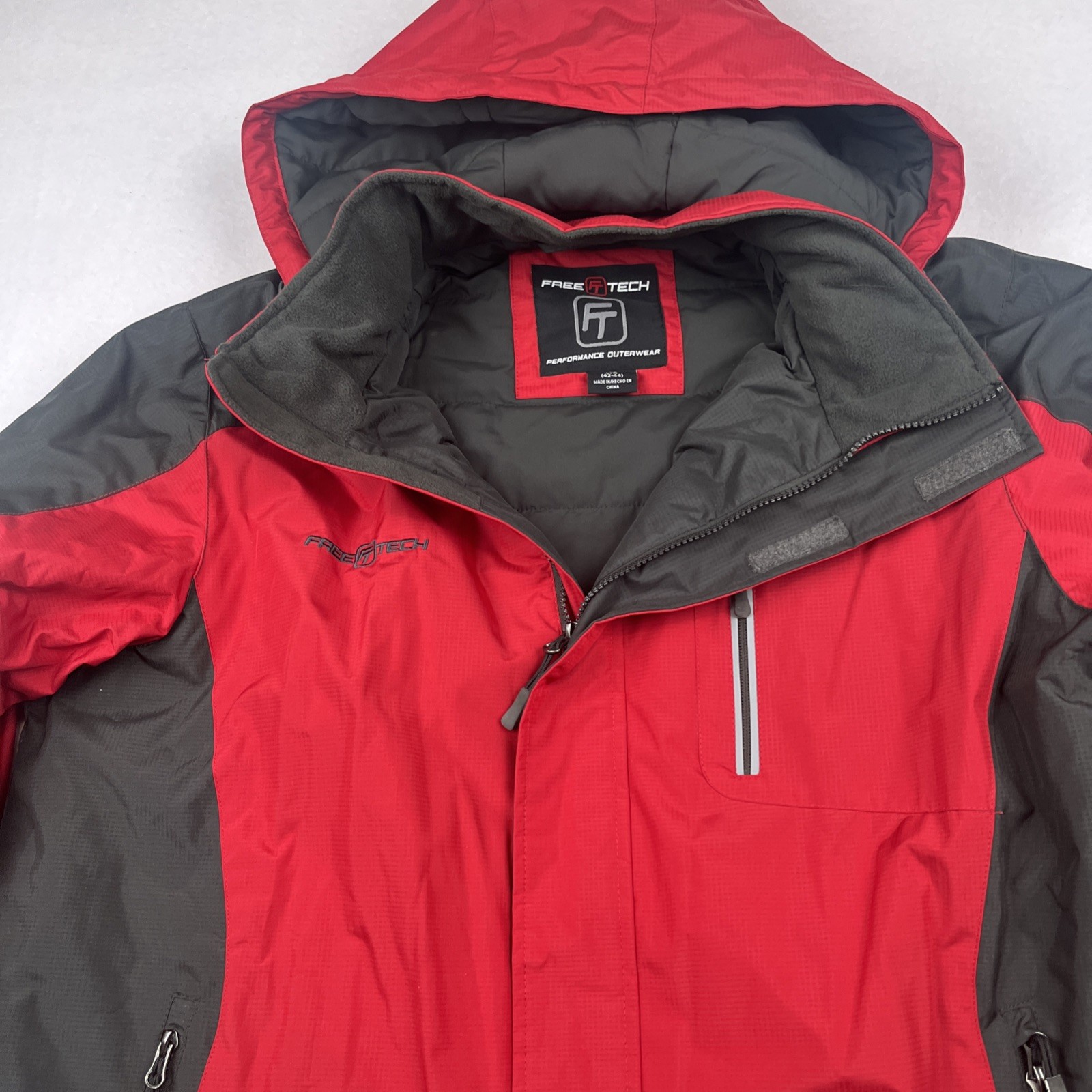 Freetech Outerwear Hooded Lined Red Gray Black Winter Jacket Coat Men’s Large