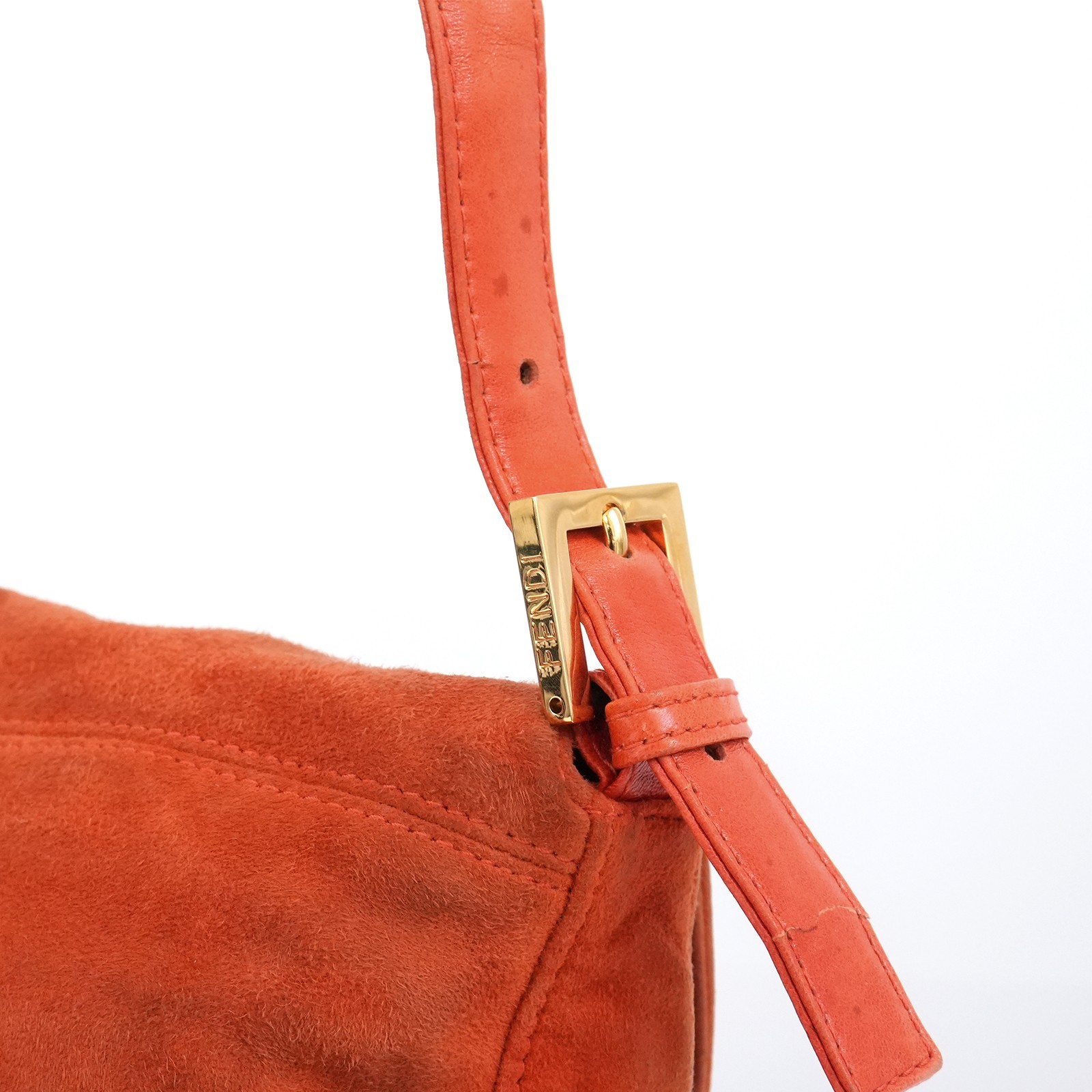 FENDI Gold FF Logo Mamma Baguette 26325 Shoulder Bag Orange Auth #58372A