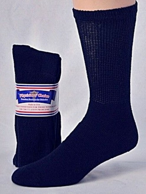 3 Pair Blue Men’s Women Physicians Choice Crew Cushioned Diabetic Socks 3 Sizes