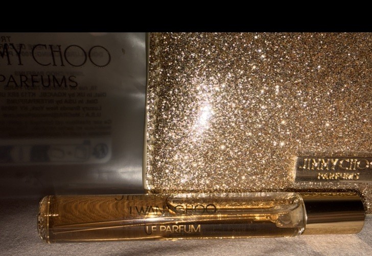 Jimmy Choo Gold Glitter Wallet & I Want Choo Le Parfum EDP 7.5ml Travel Spray