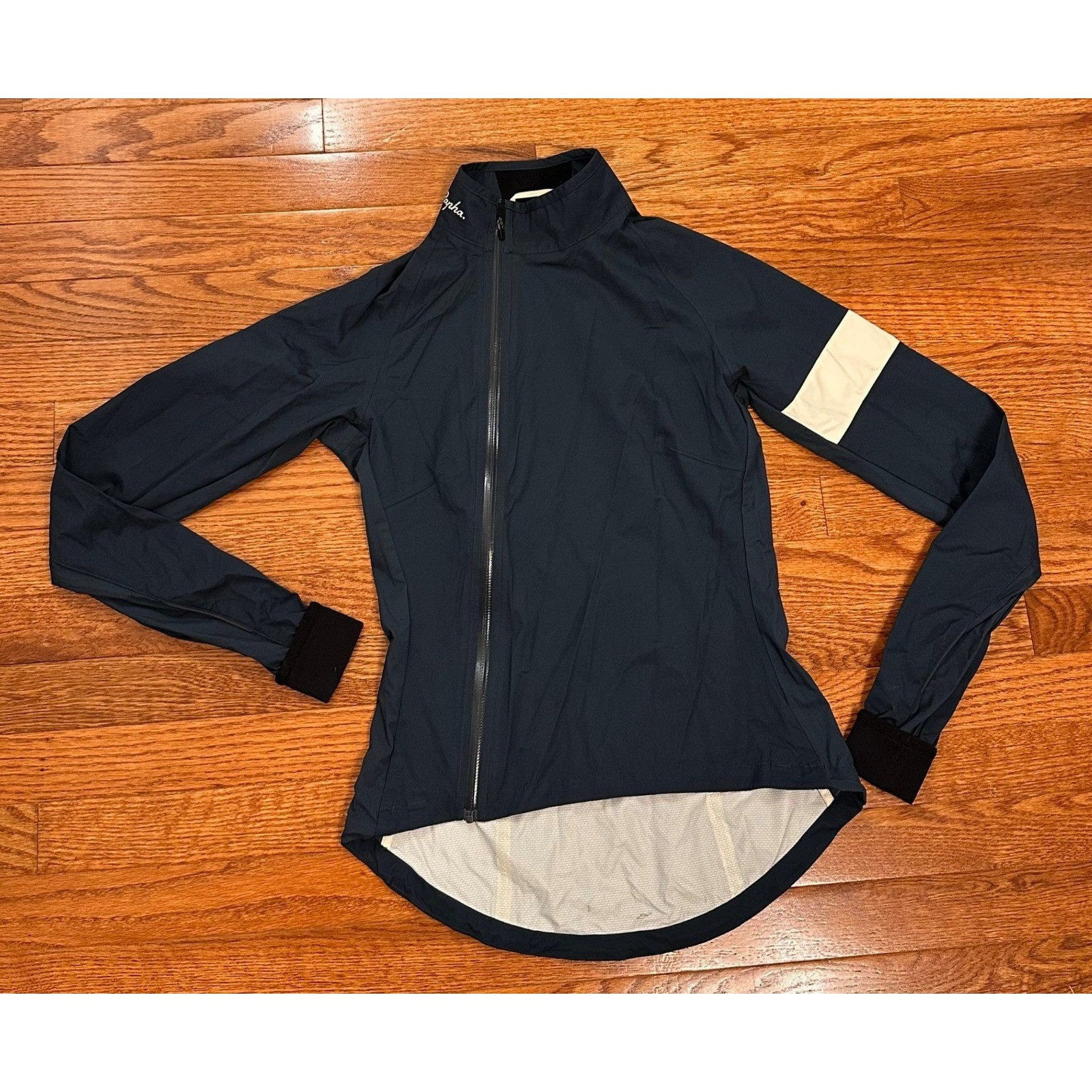 Rapha Rain Jacket Mens XS Dark Green Nylon Slanted Full Zip Waterproof Cycling