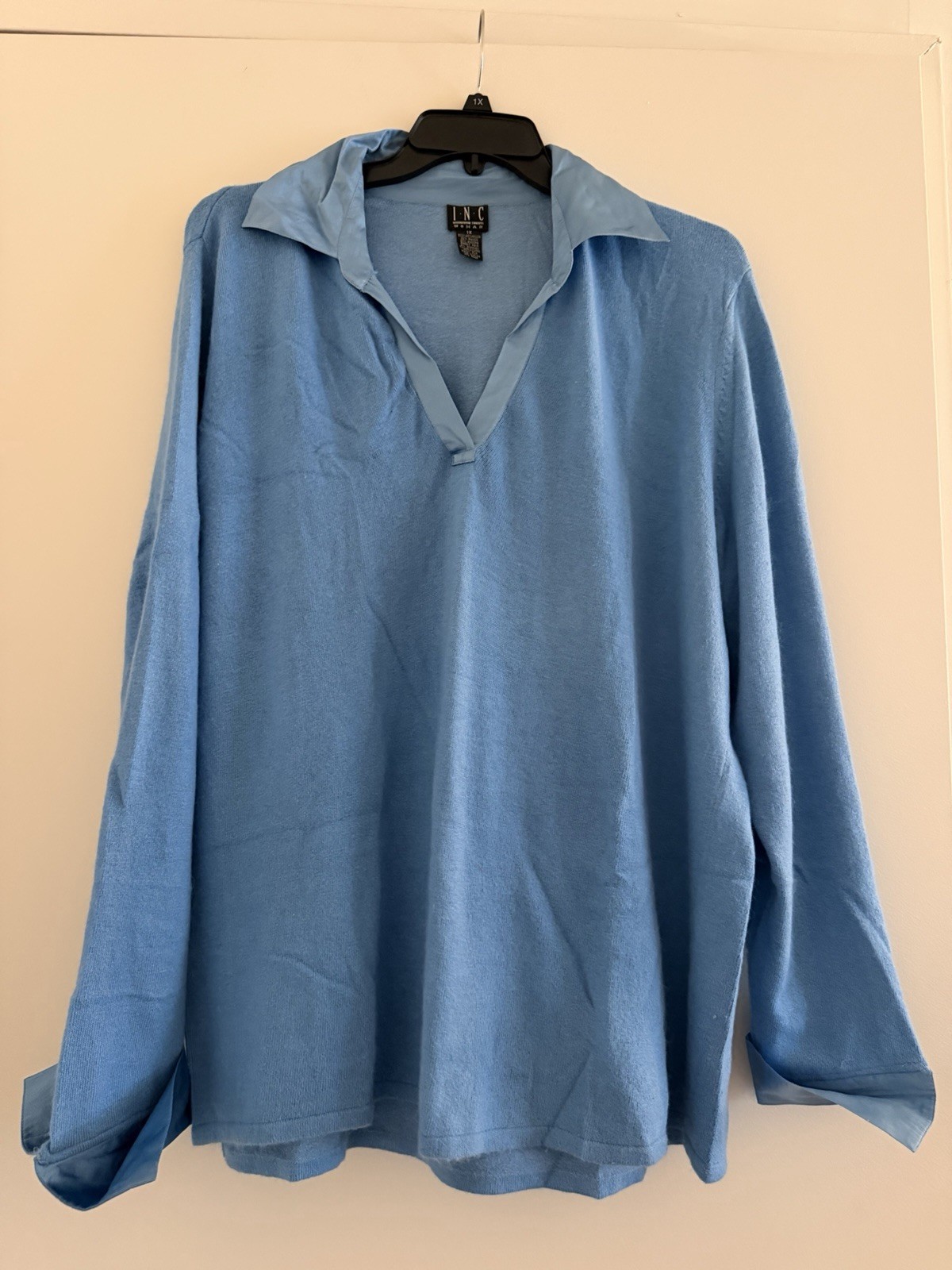 INC International Concepts 1X Blue Collared Knit Sweater Top Long Sleeve Plus