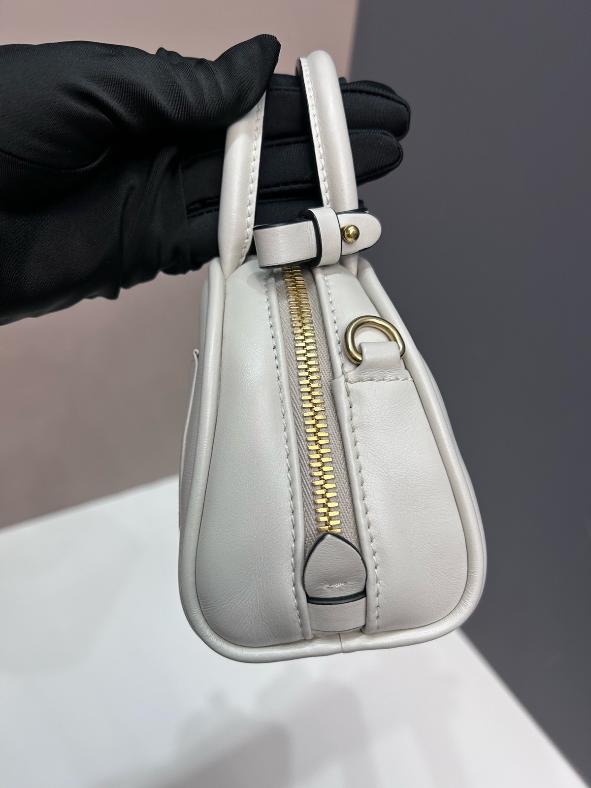 Authentic Preowned Miu Miu Mini Dome White Leather W/ Detachable Crossbody Strap