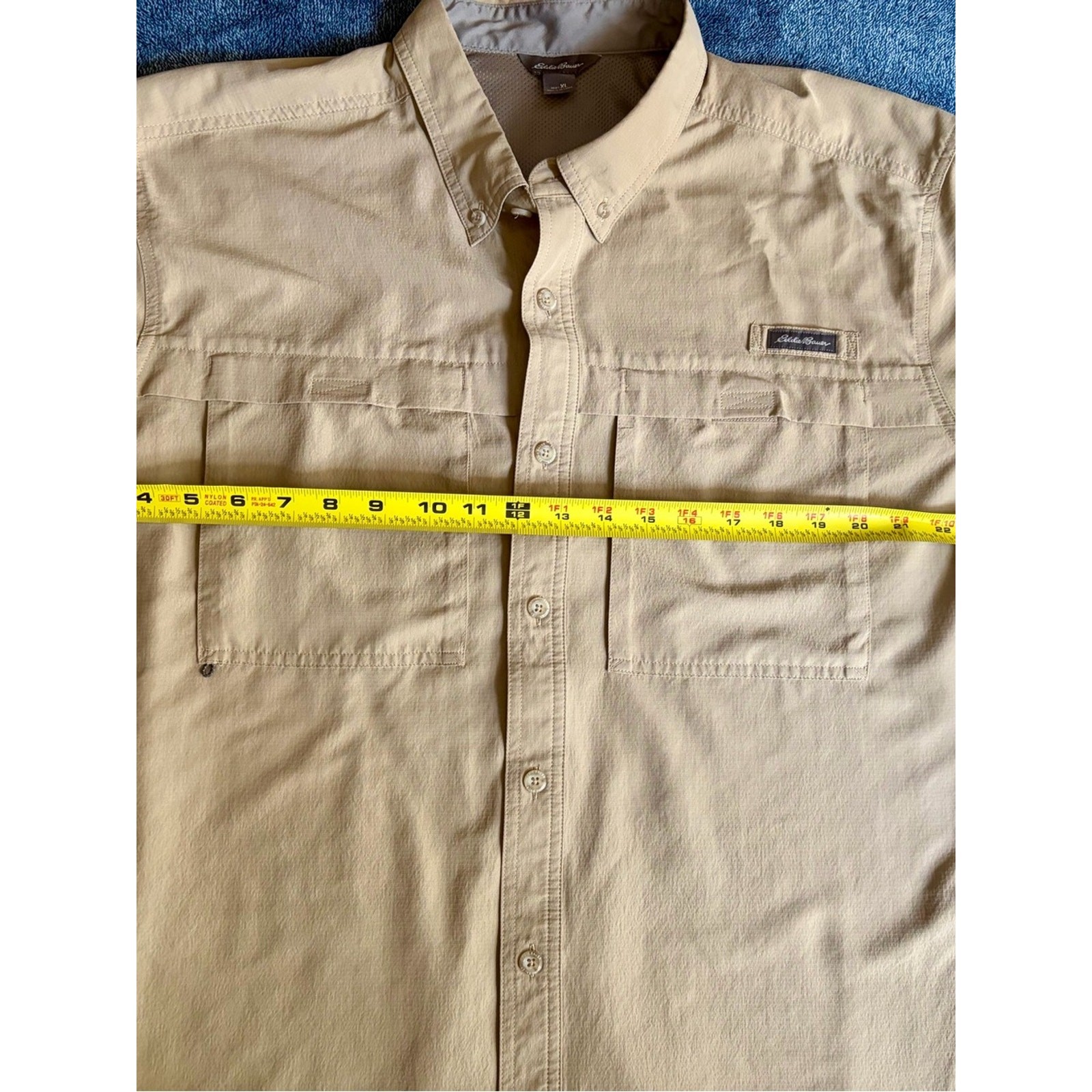 Eddie Bauer Men’s Tan Khaki Long Sleeve Sun Protection Performance Trail Shirt