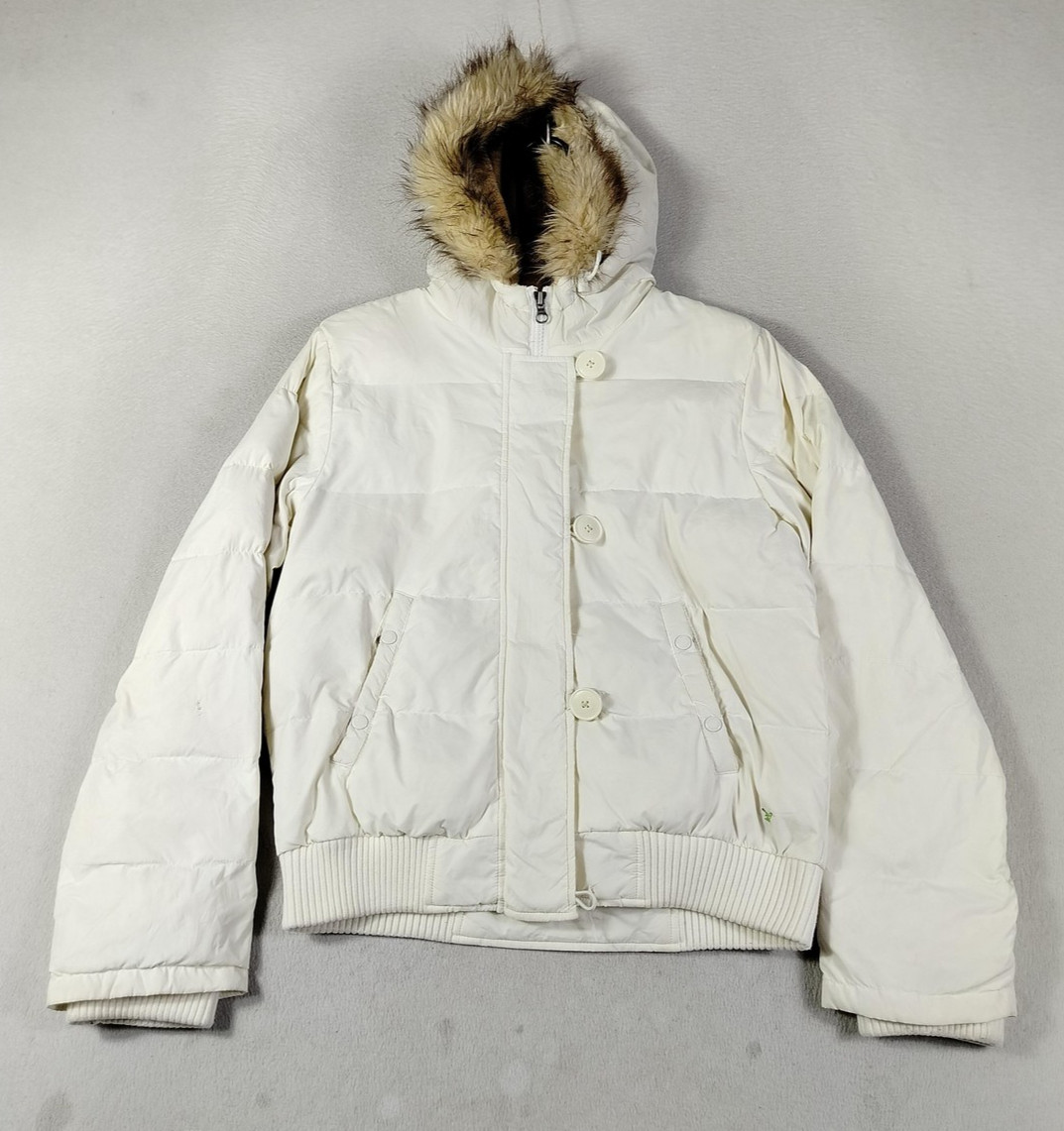 American Eagle Outfitters Jacket Womens Medium White Hooded Down Puffer Faux Fur