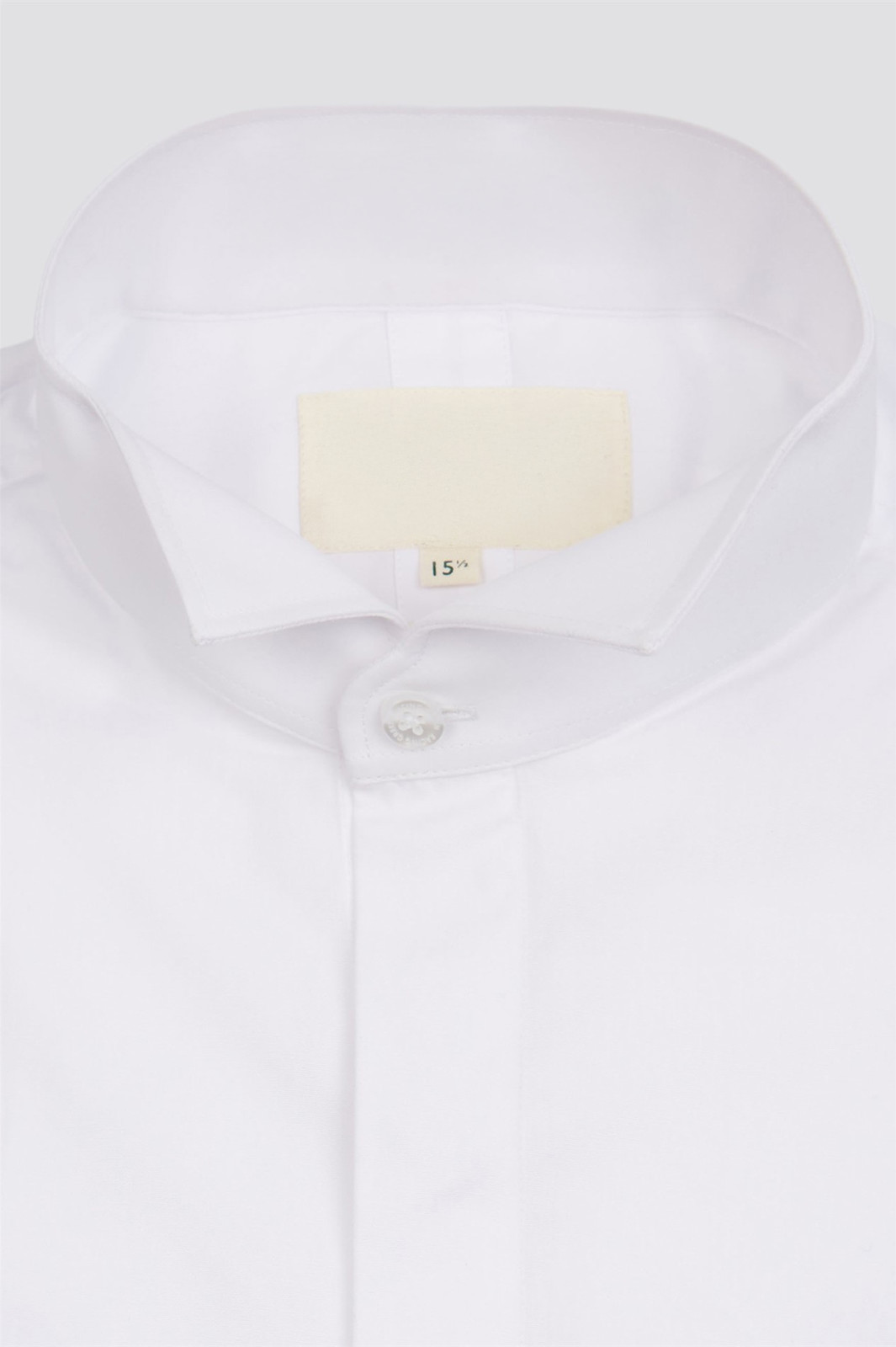 White Wing Dress Shirt Wingtip Cotton Covered Buttons Formal Double Cuff Poplin