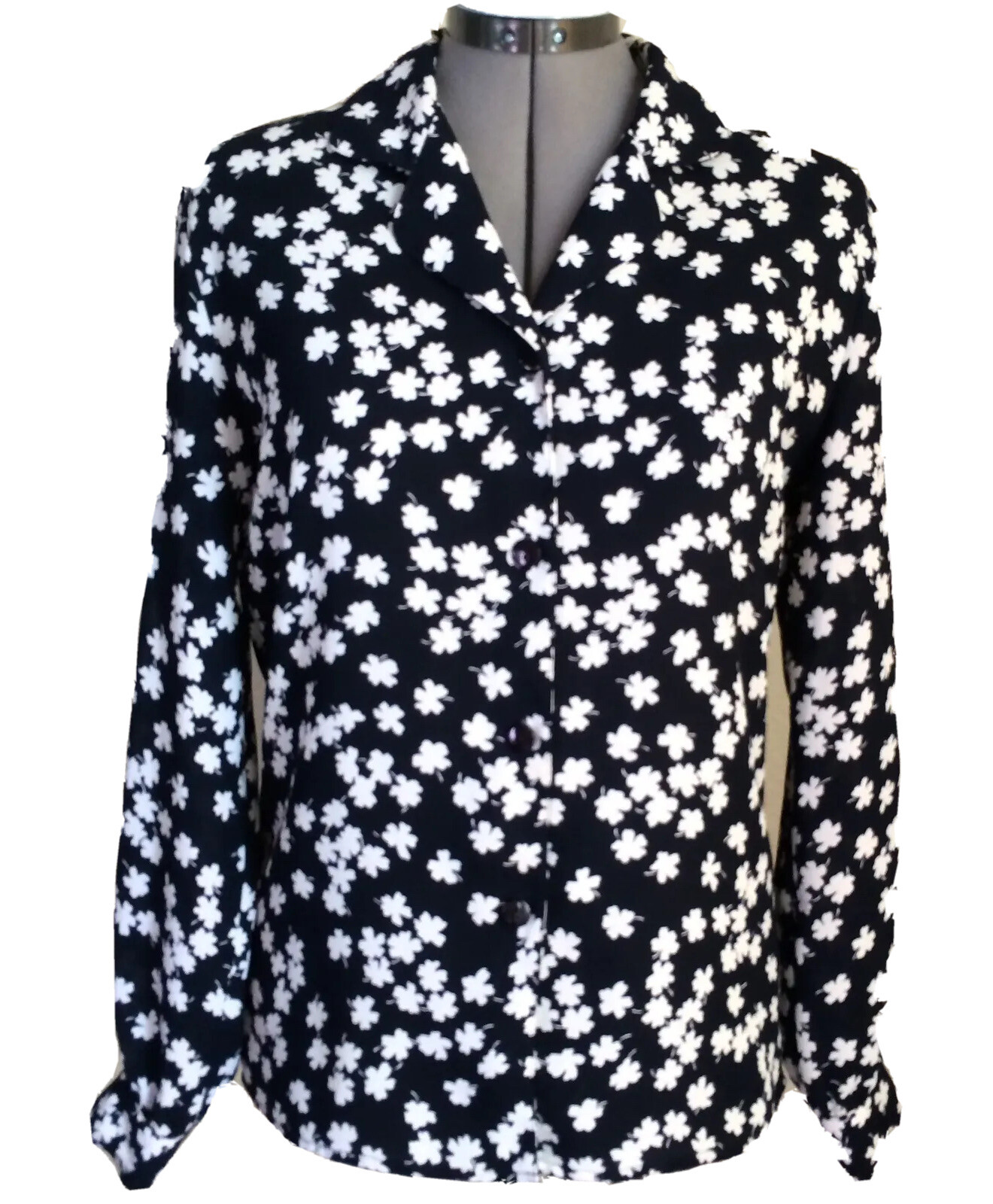 Womens LIZ CLAIBORNE Semi Sheer Navy & White Long Sleeved Blouse Size 4