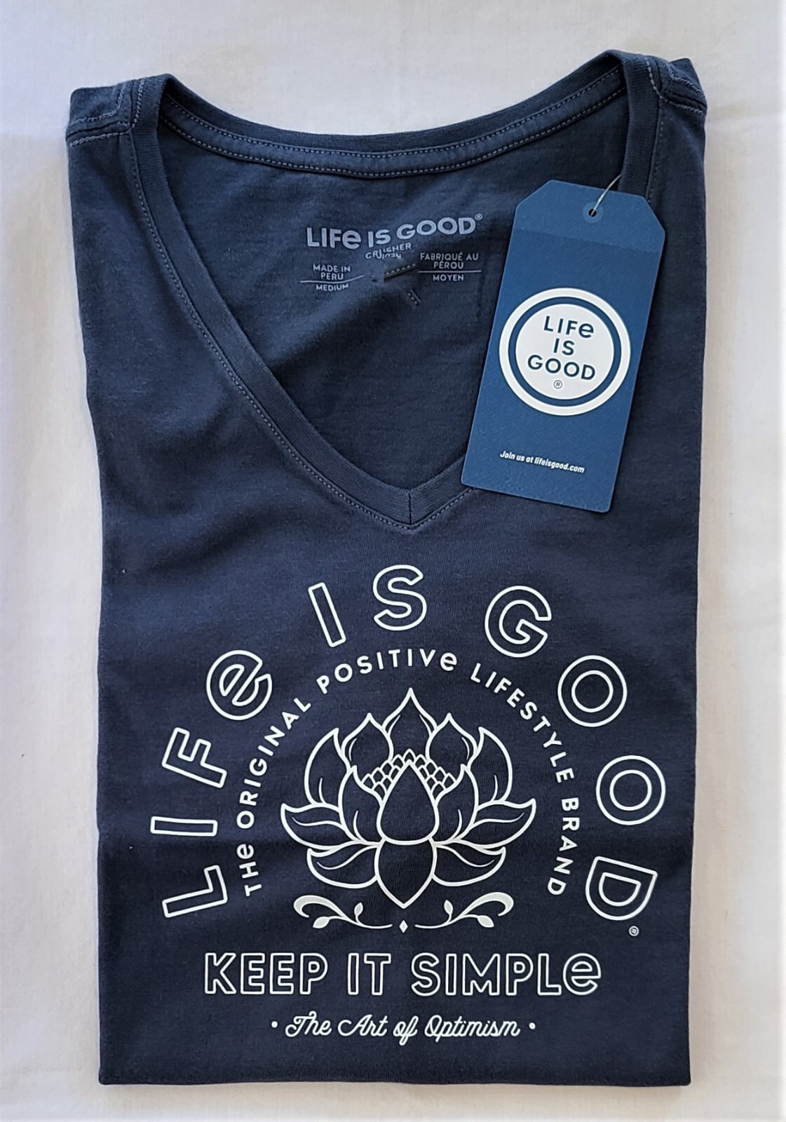 Life Is Good SS Shirt Crusher Vee KEEP IT SIMPLE LOTUS Flower Chest43in Womens L