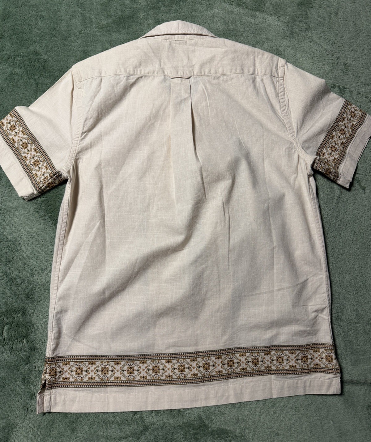 Todd Snyder Mens XS Cream Embroidered Cotton Camp Collar Shirt MSRP $198