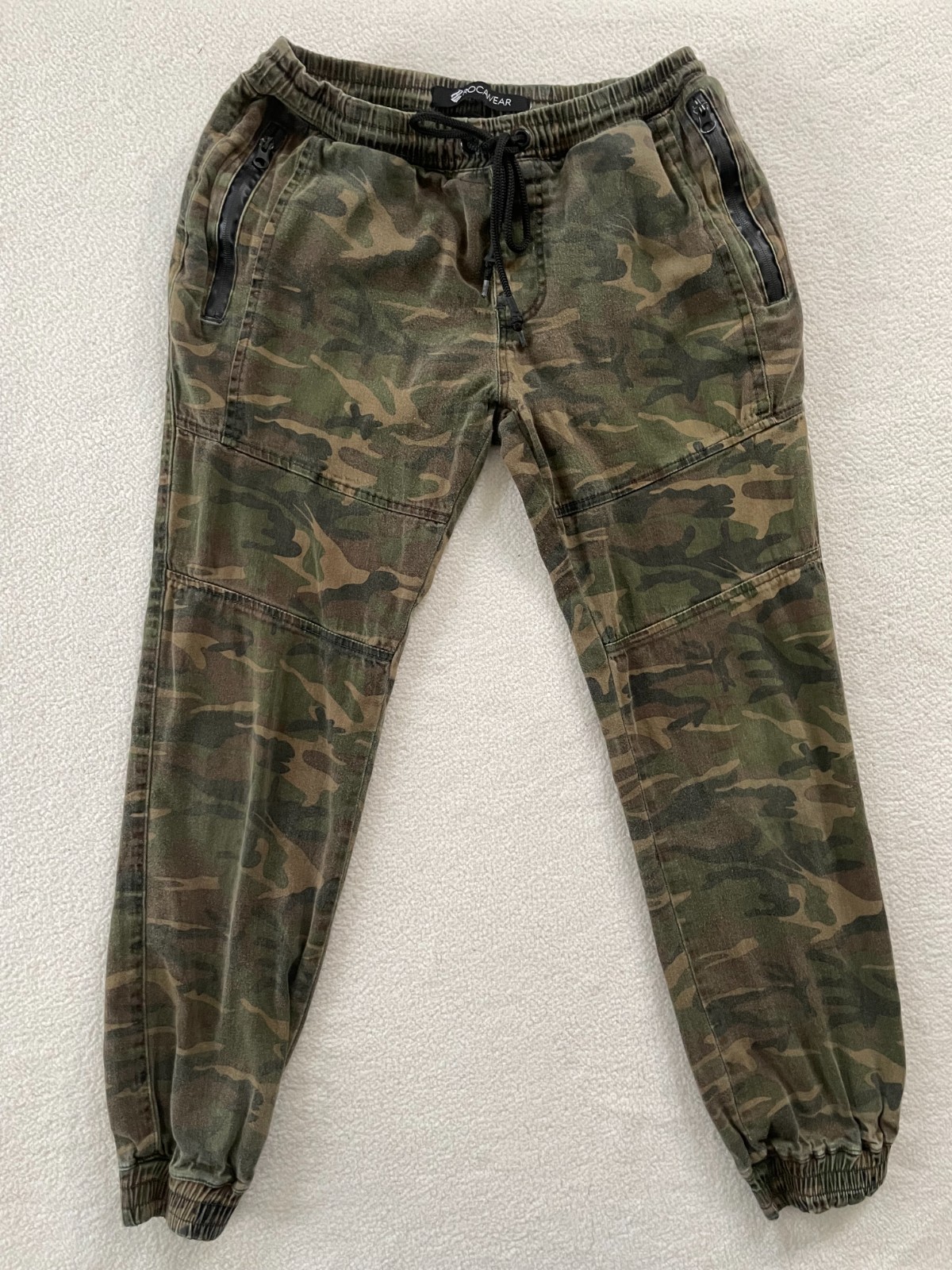 Rocawear Men’s Camo Moto Joggers Pants Biker Cargo Zipper Pockets Streetwear