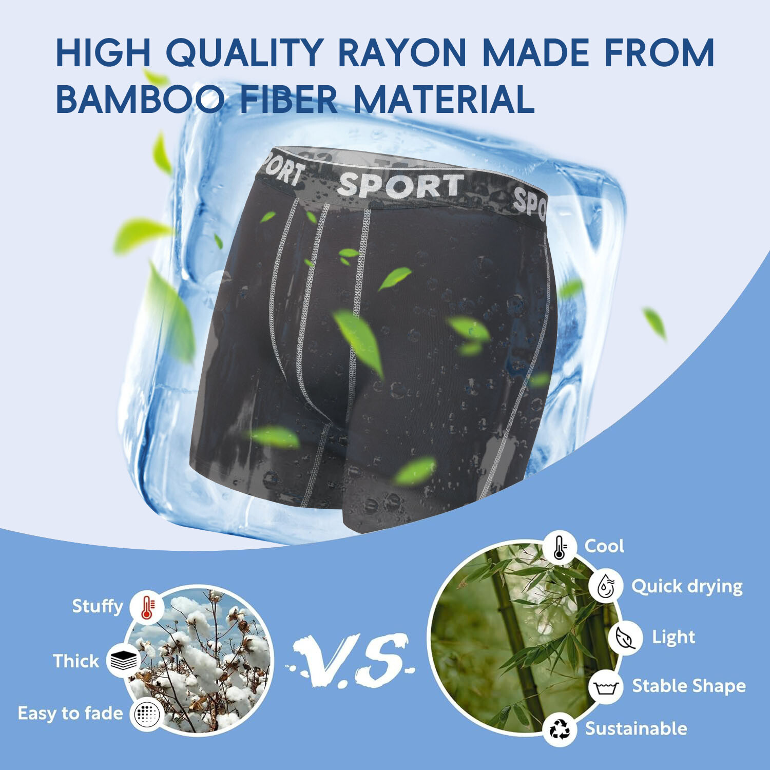 4/5 Pack Mens Bamboo Underwear Soft Boxer Briefs Anti Chafing Trunks 3D Pouch US