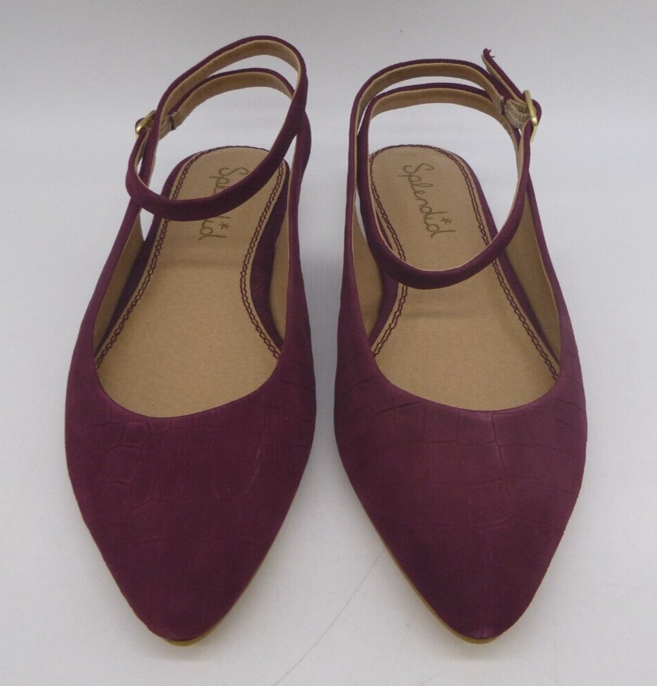 Splendid Selia Burgundy Purple Slingback Flats Sz 8 M Ankle Strap Snake Embossed