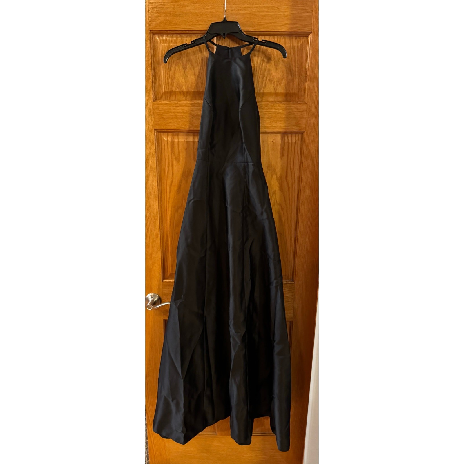 Alfred Sung Black Satin A-Line Gown – Timeless & Elegant D874