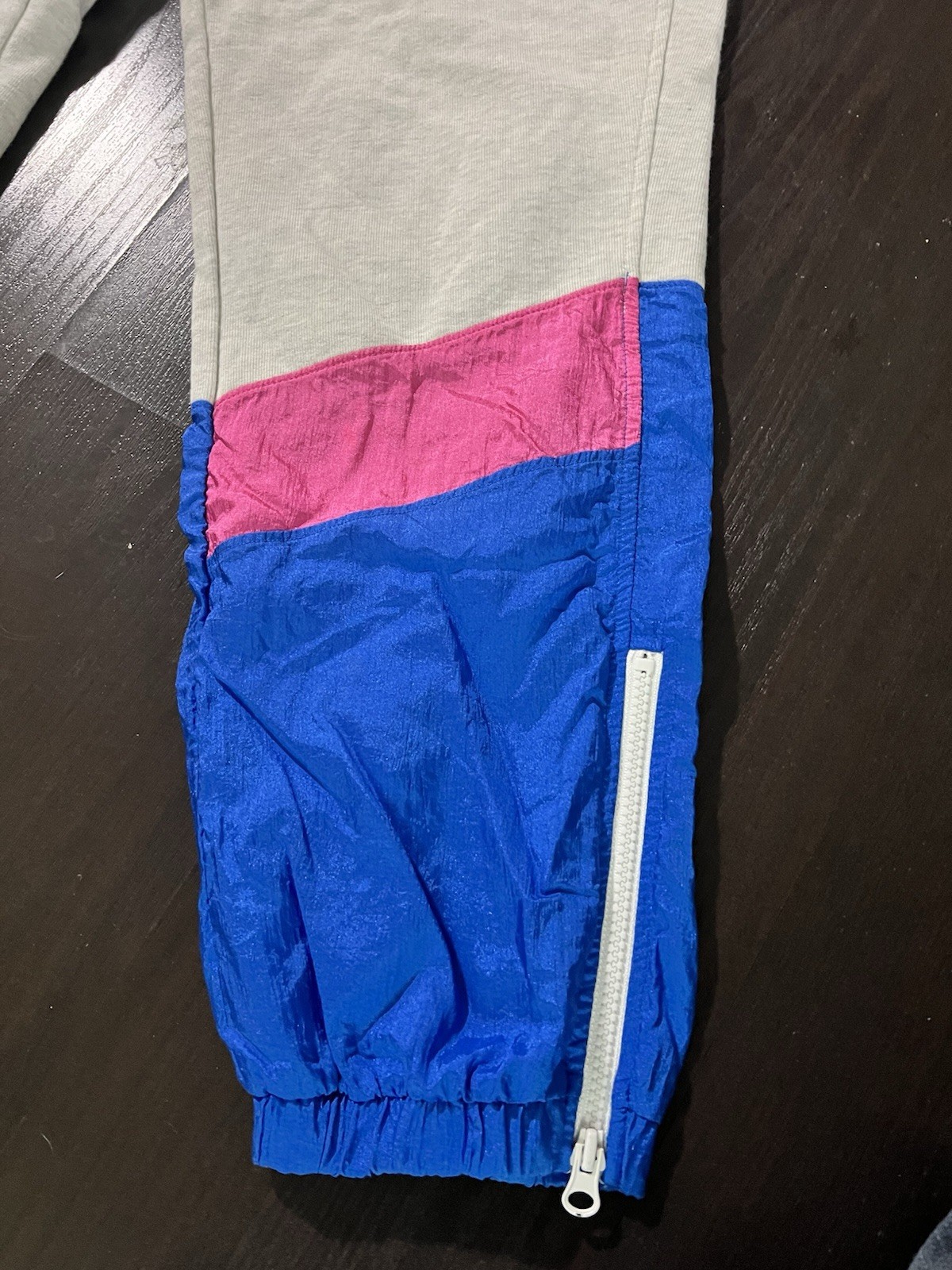 Vintage Champion L Gray Blue Pink Colorblock Jogger Pants Zip Pockets Drawstring