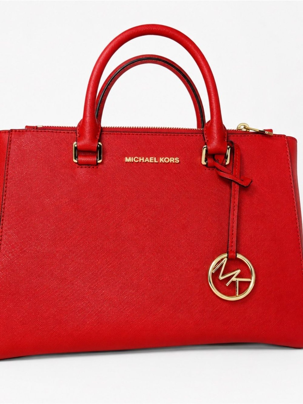 Michael Kors Red Saffiano Satchel with Gold Hardware