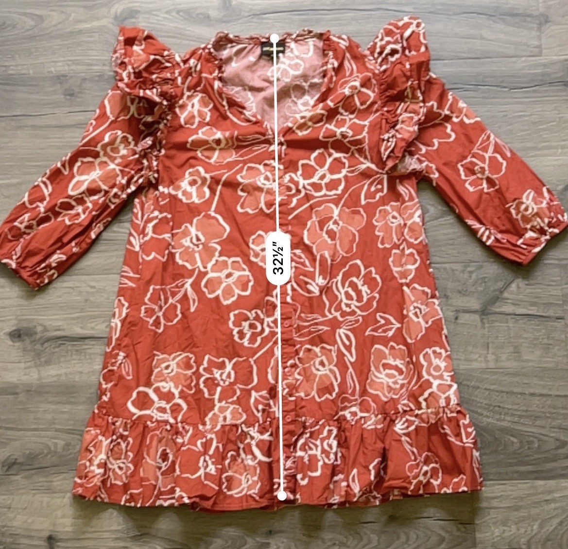 Sugarlips Women’s Rust White Floral V-Neck 3/4 Sleeve Fit & Flare Dress L
