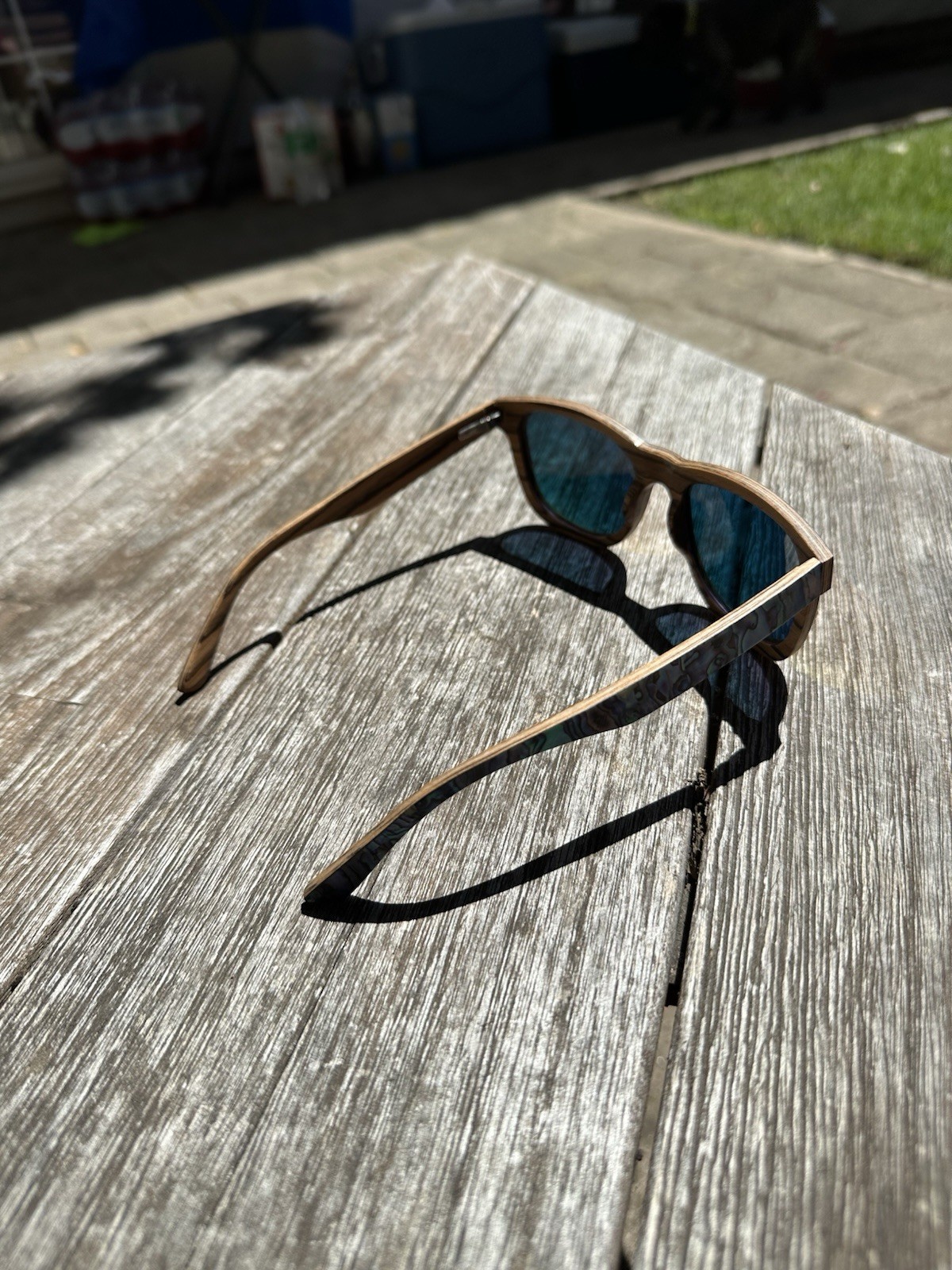 Square Rim Abalone Shell Polarized Sunglasses Lightweight Zebrawood Unisex