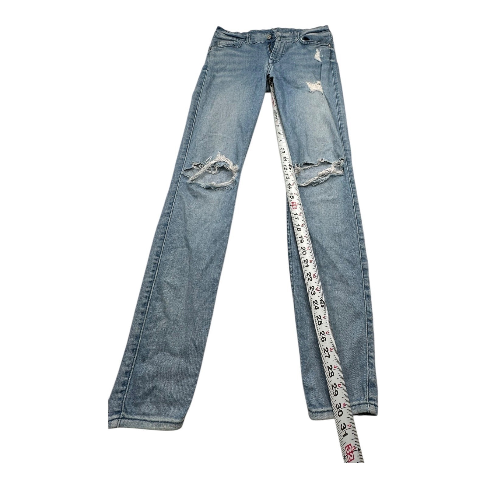 7 For All Mankind The Skinny Jeans Light Wash Distressed Size 28