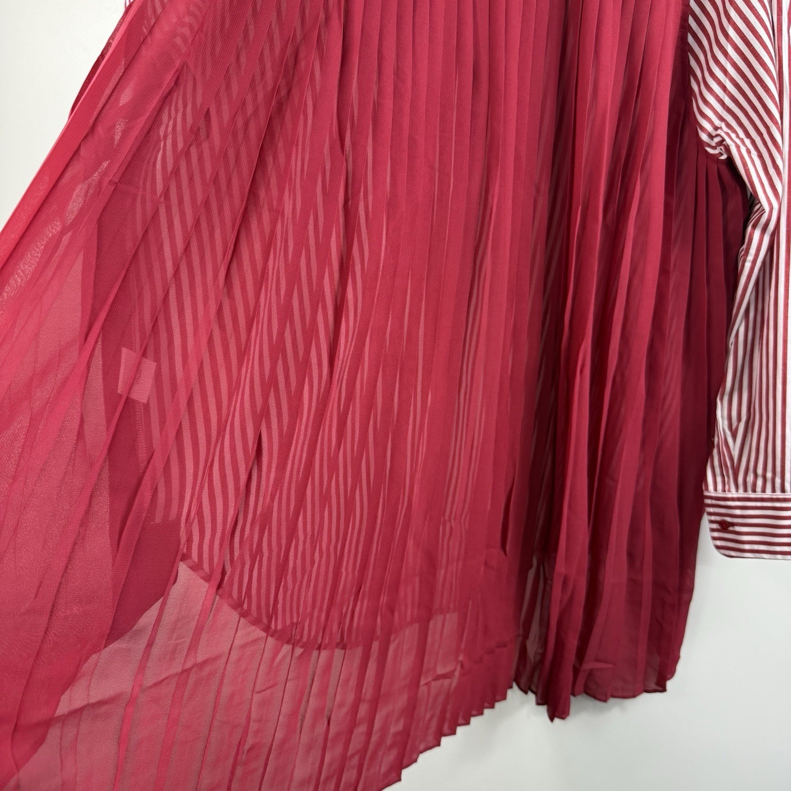 NWOT Striped Pleated Laurie Felt Button Up Tunic Shirt Medium Sheer Preppy