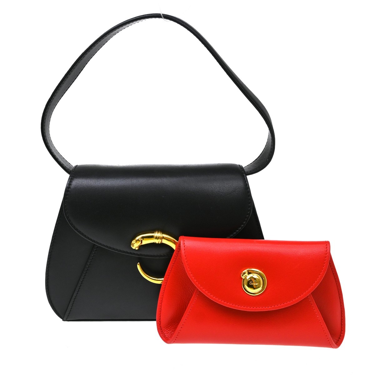 Cartier Black Leather Panthere Handbag 007401 NQ07510
