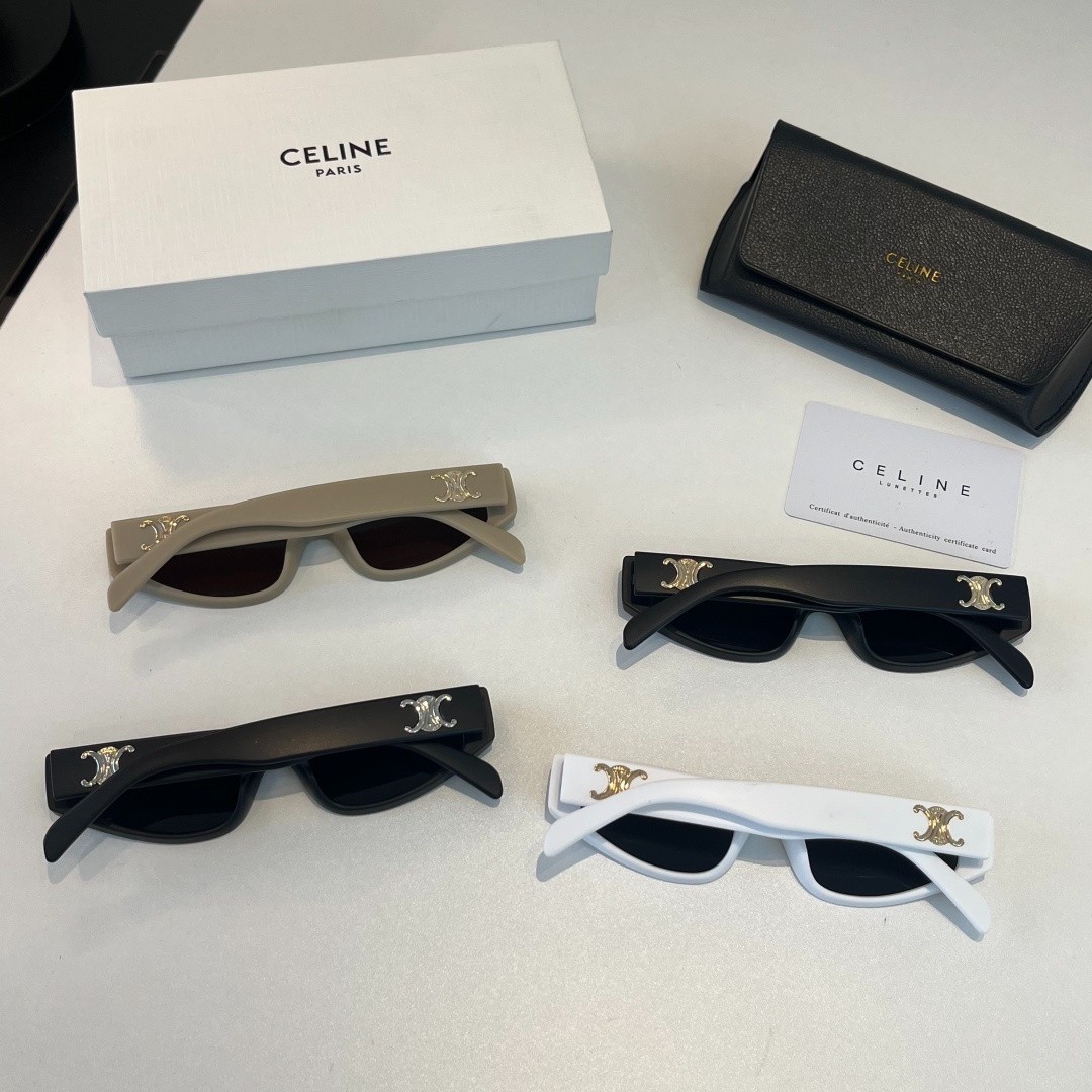 Celine CL40282U Triomphe Sunglasses White Frame Dark Grey Lens Gold Logo Women