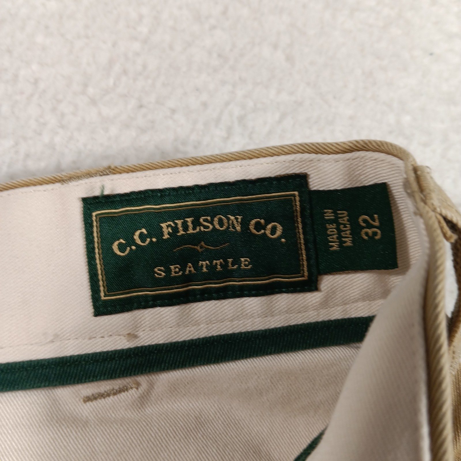 CC Filson Pants Mens 32 Tan British Khaki Twill Chino Unhemmed Workwear Office