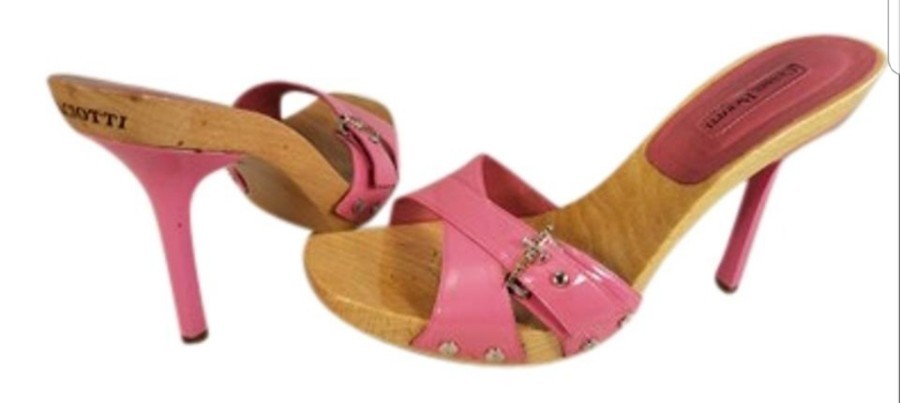 CESARE PACIOTTI DESIGNER WOMAN SANDALS PINK PATENT LEATHER STUDS US SIZE 10