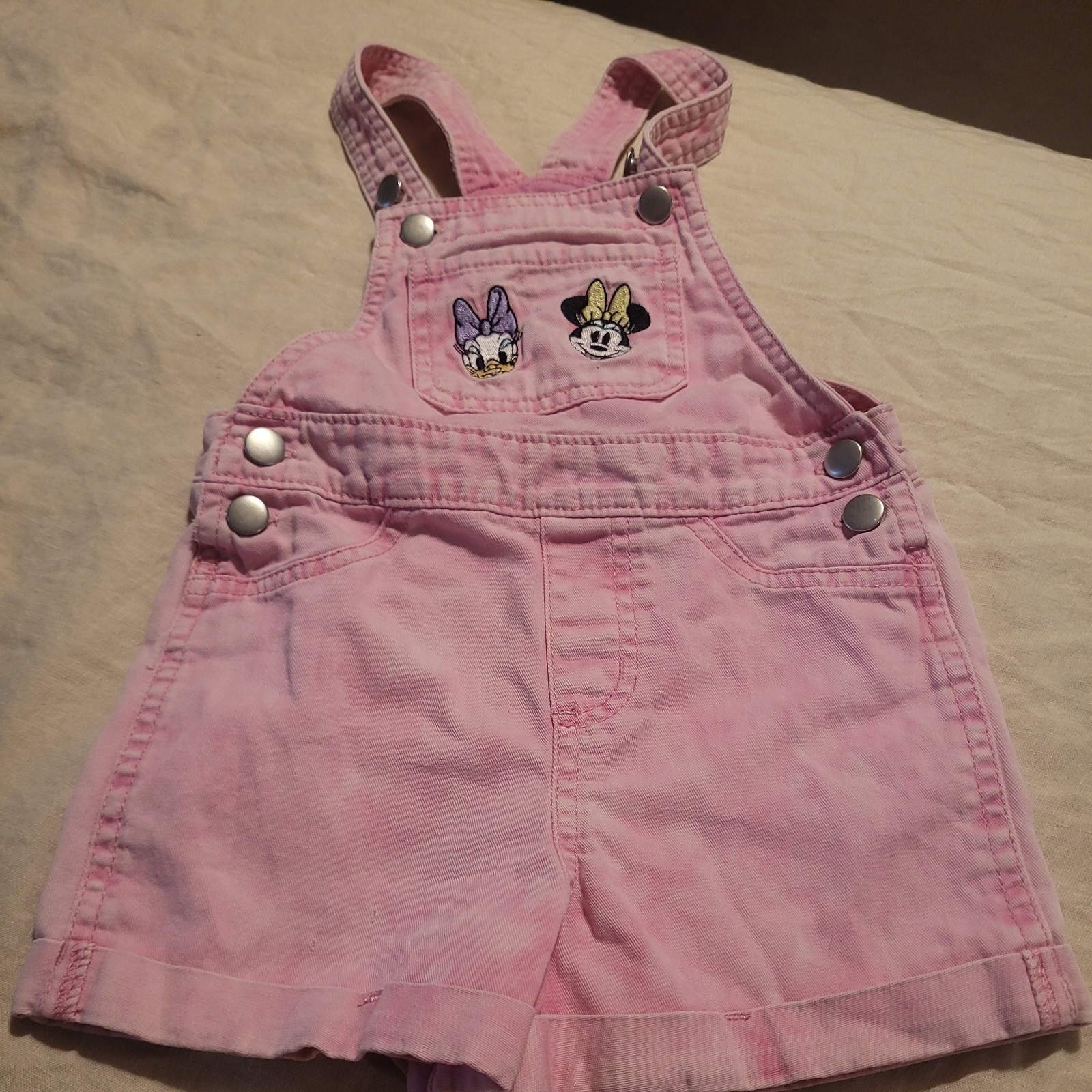 Disney Minnie Mouse Daisy Duck Embroidered Pink Bib Shortall Overalls 3T
