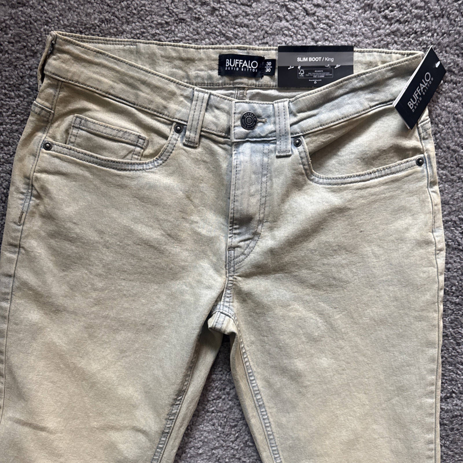 NEW Buffalo David Bitton King Slim Boot Jeans Mens 30×30 Sand Wash NWT Stretch