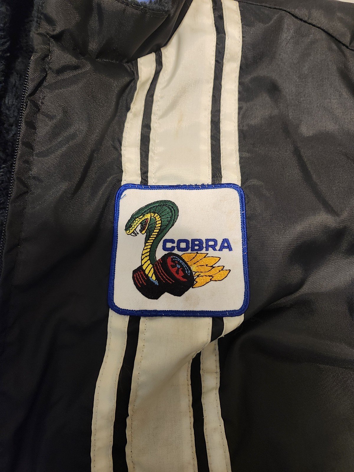 Ford Racing Jacket Black/White Stripe Embroidered Logo Lined Zip Men’s XL