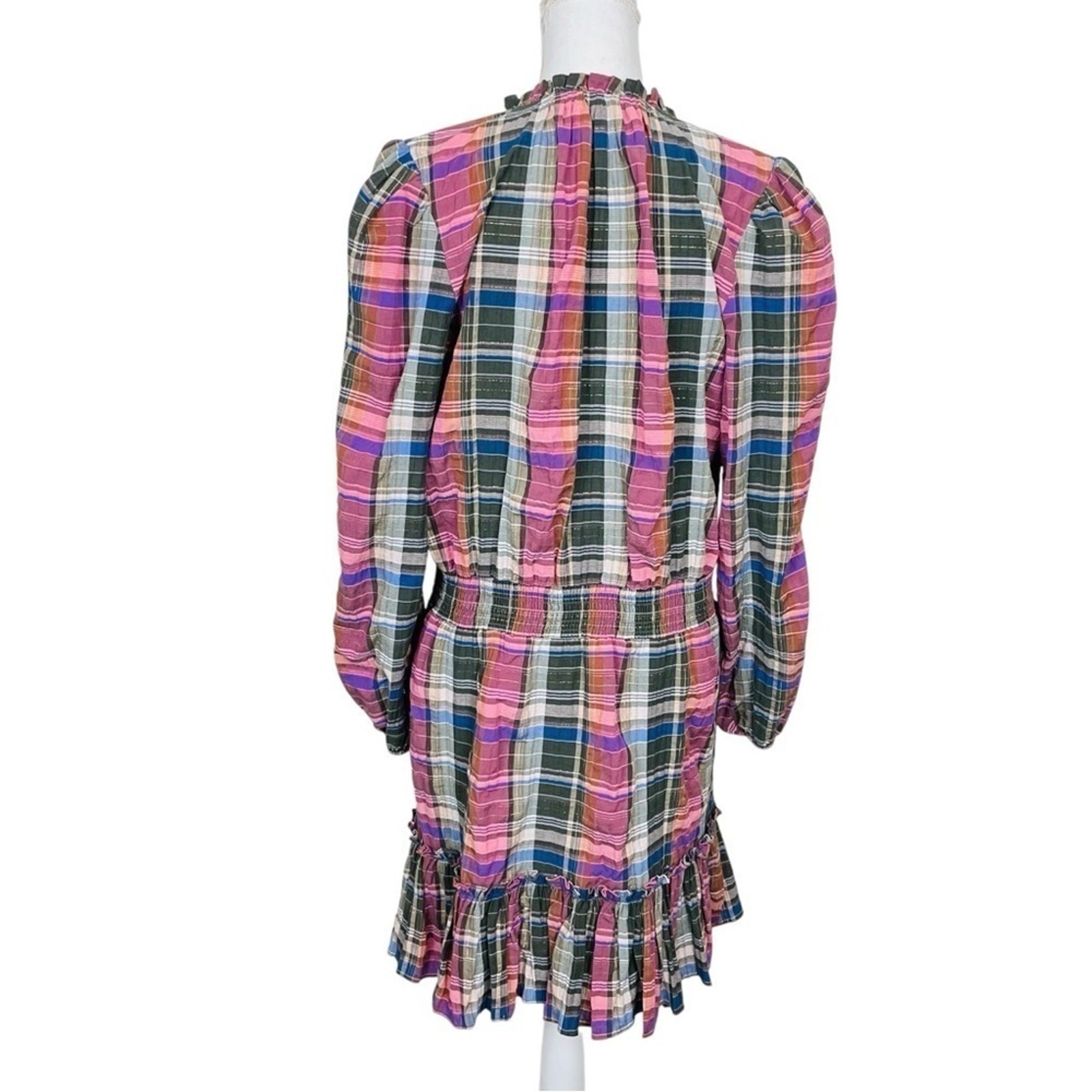 Veronica Beard Jeans Destiny Ruffled Metallic Checked Cotton Blend Mini Dress