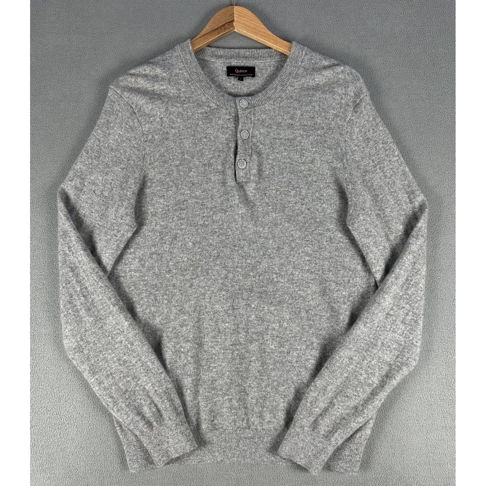 Quince Henley Sweater Mens Large Grey Mongolian Cashmere Quiet Luxury Minimalist