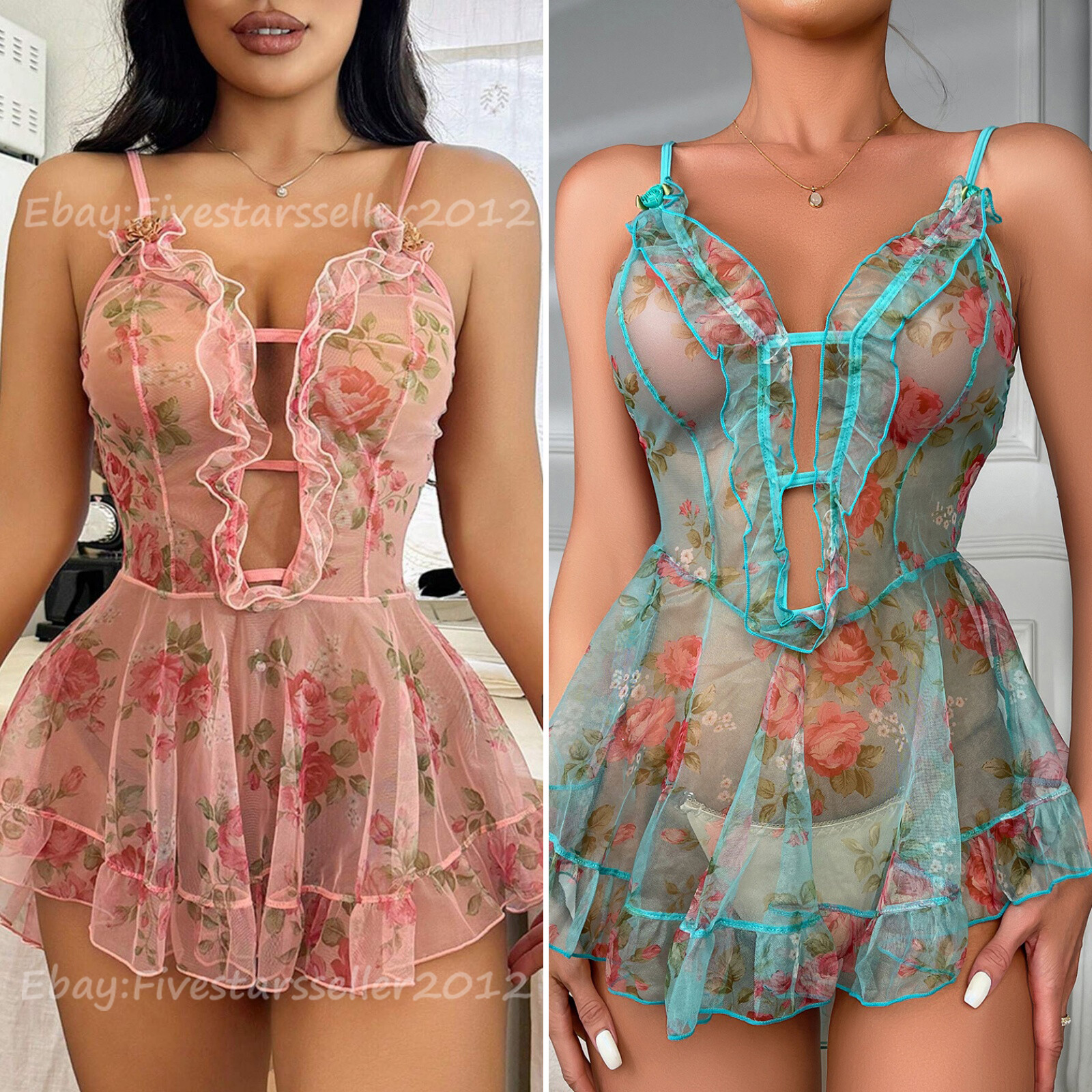 Women Sexy Lingerie Lace Sheer Babydoll Mini Dress Underwear Nightwear Sleepwear
