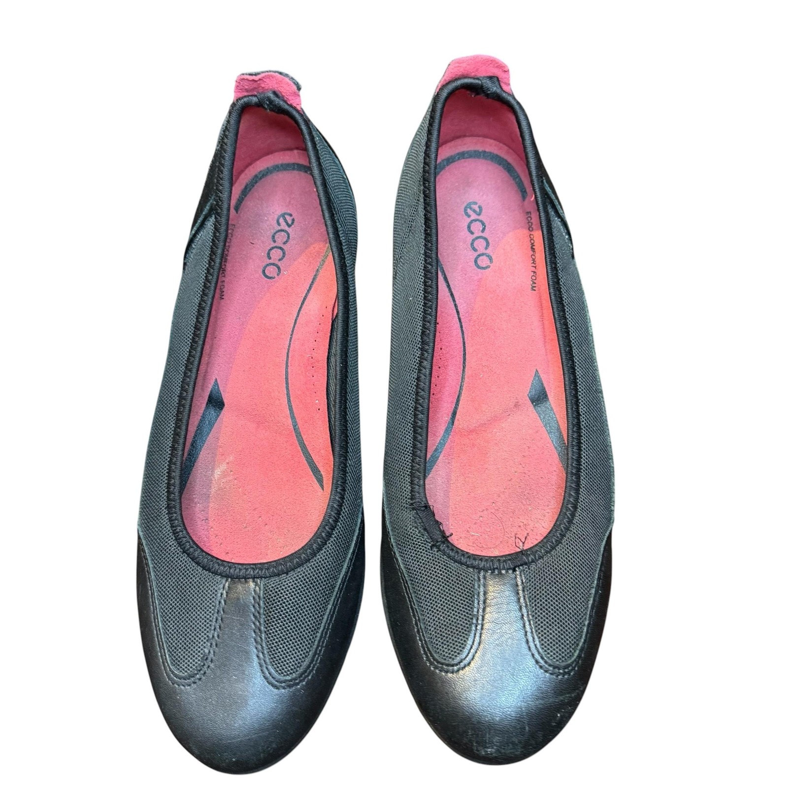 ECCO Shoes Womens Size 9.5 Black Leather Mesh Ballet Flats Comfort Casual