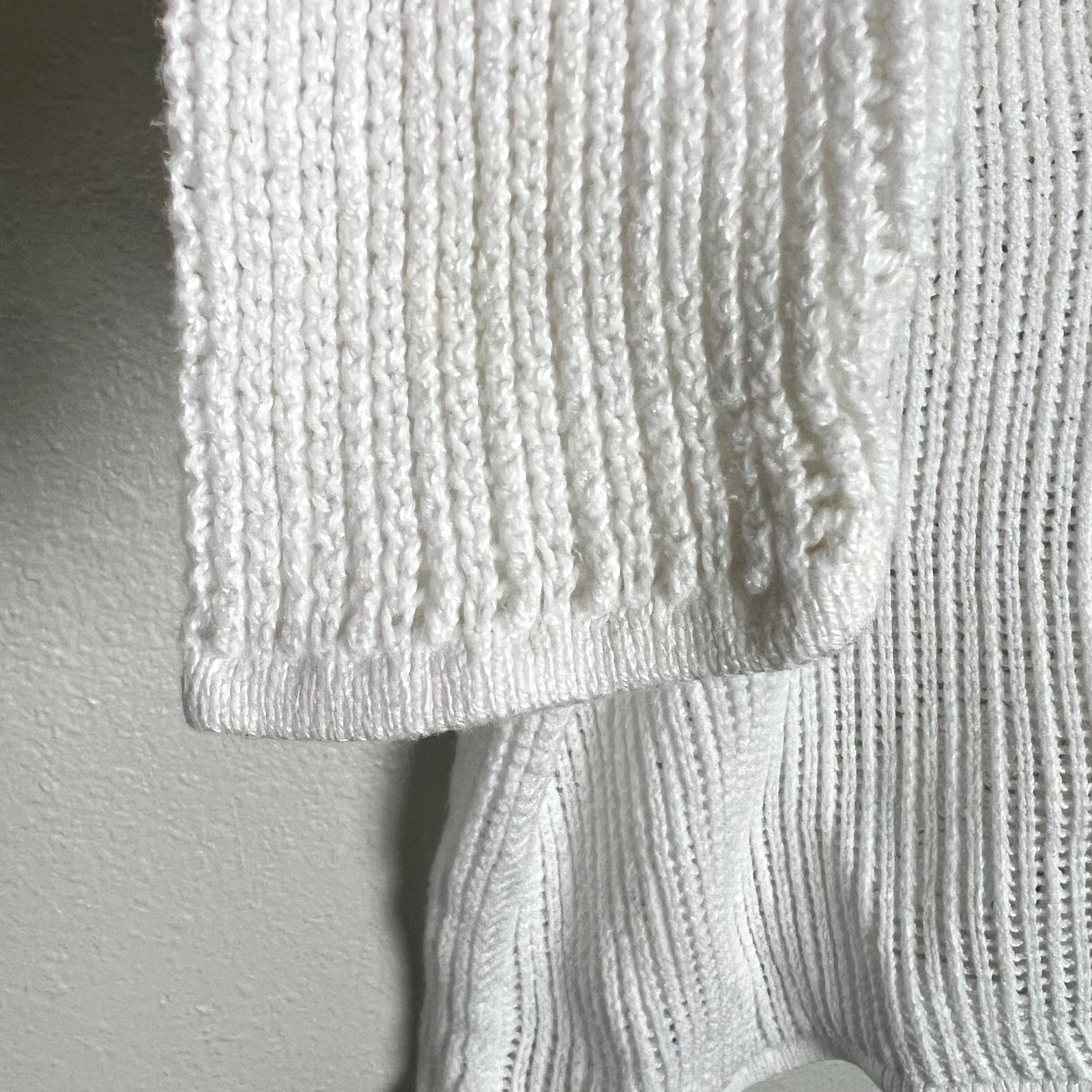 Chicos Womens White Open Knit Cotton Hoodie Sweater Size 2 (Large) Boxy Beach