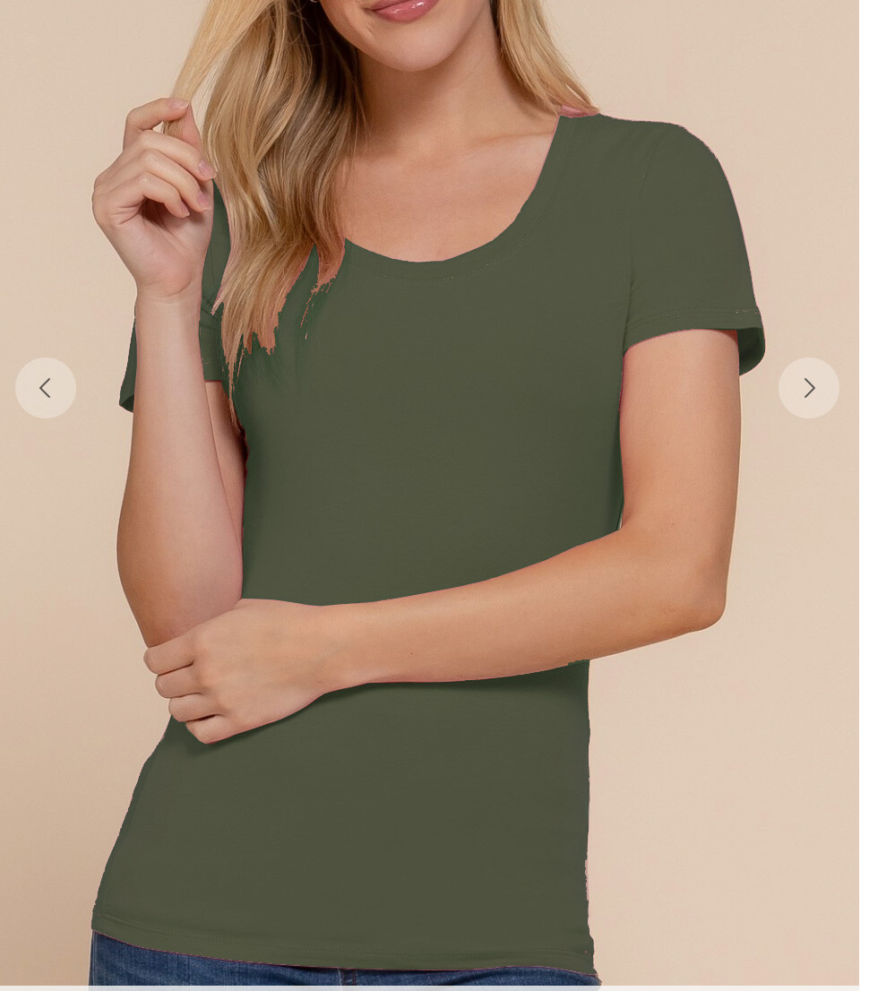 Active Basic 9663 Cotton Jersey Scoop Neckline T-shirt Slim Fitted Short Sleeve