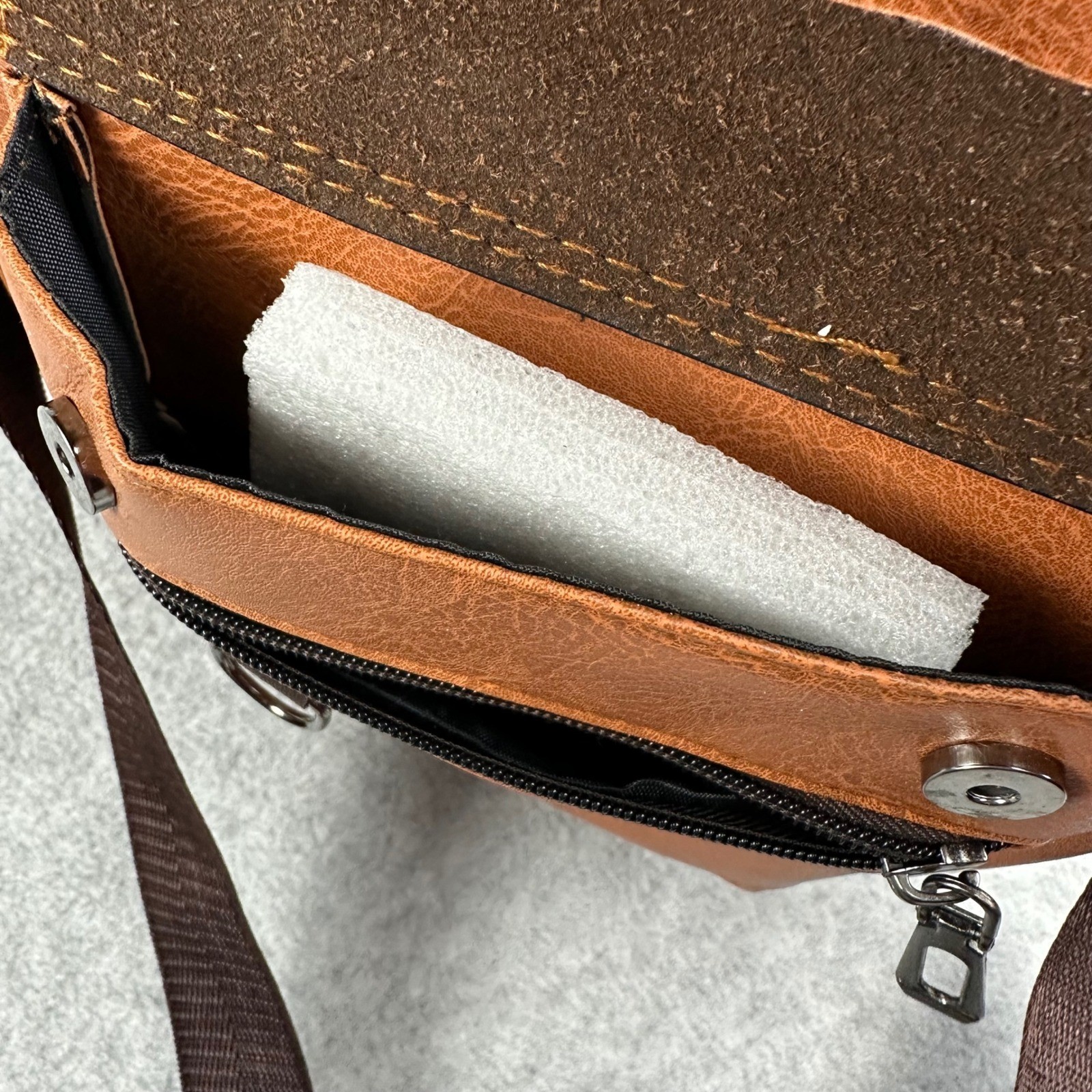 CarlKimu Brown PU Leather Crossbody Messenger Bag Adjustable Strap Utility NWOT