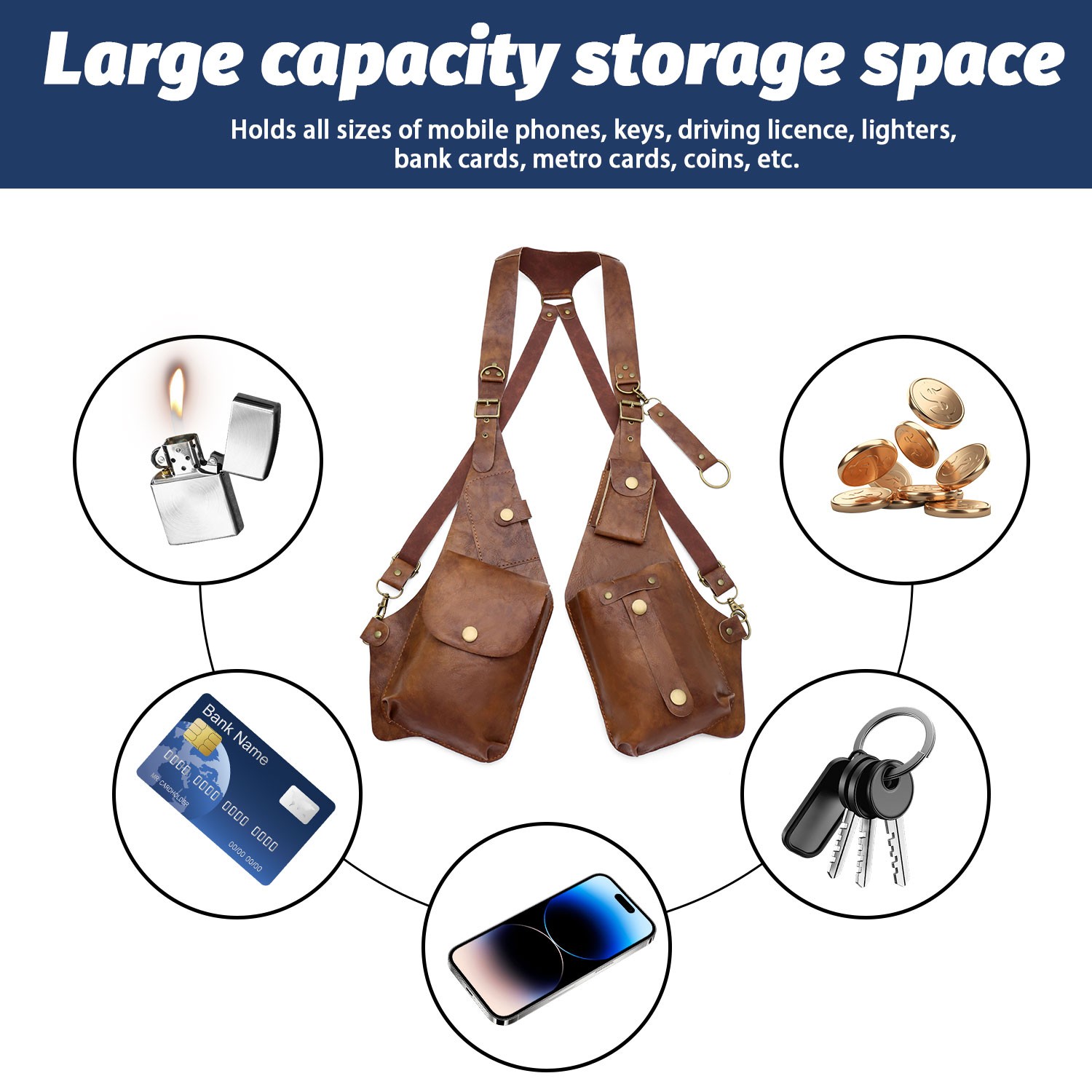 Adjustable Strap PU Leather Hidden Holster Vest Bag Double Shoulder Armpit Bag