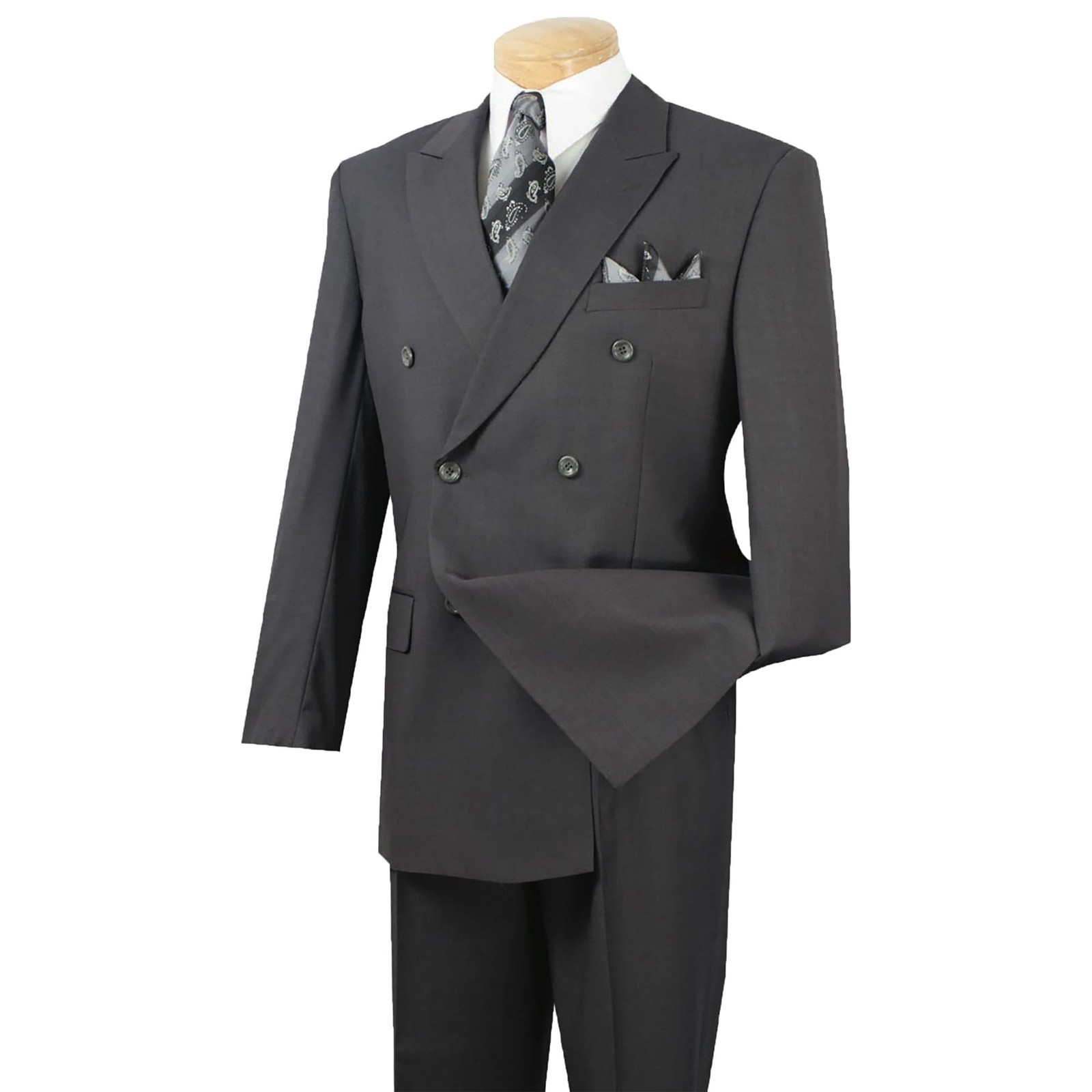 VINCI Men’s Heather Gray Double-Breasted Suit w/ Adjustable Waist, Reg-Fit – NEW