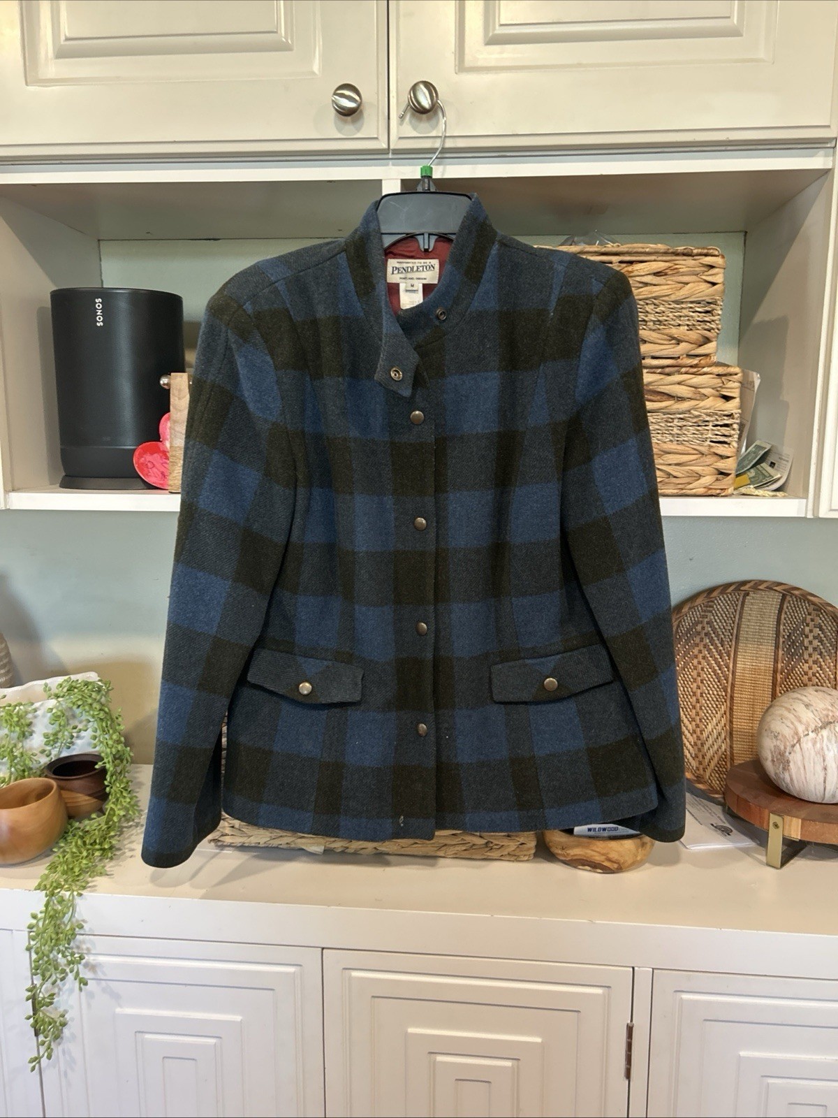 Vintage 90s Pendleton Wool Plaid Jacket Size Medium Blue Black M Women’s Snap