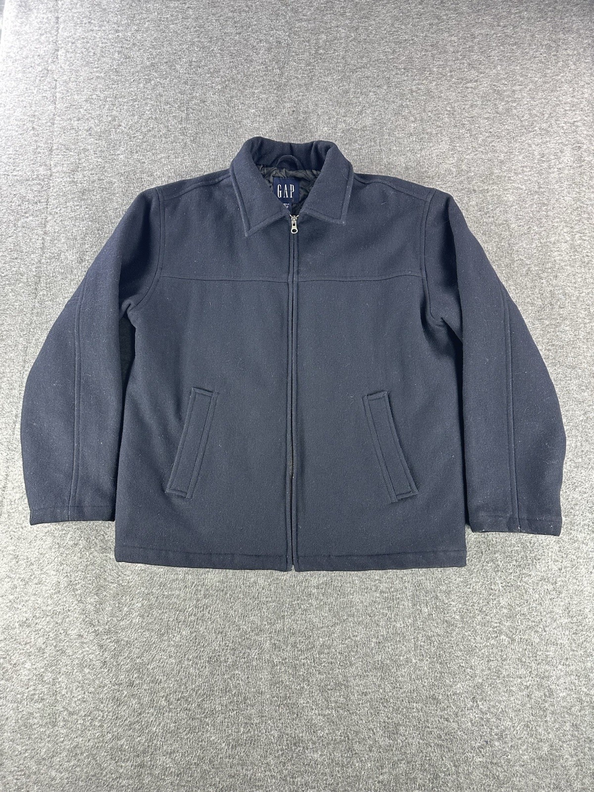 Vintage Gap Mens Wool Jacket SZ Medium Navy Bomber Quilted Lining 90s Y2K