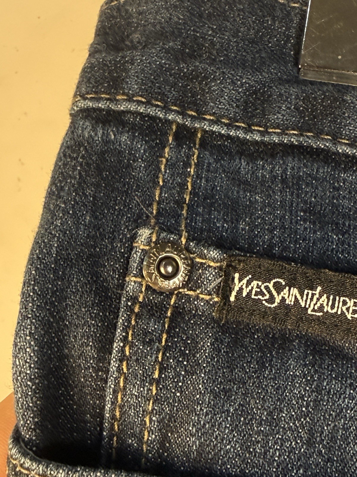 34×30 YSL Jeans Pants Big Logo Indigo Selvedge Yves Saint Laurent Y2K