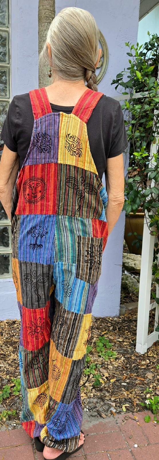 Rising International Nepal JUMPSUIT, BIBS, ROMPER Handmade PATCHWORK POCKETS