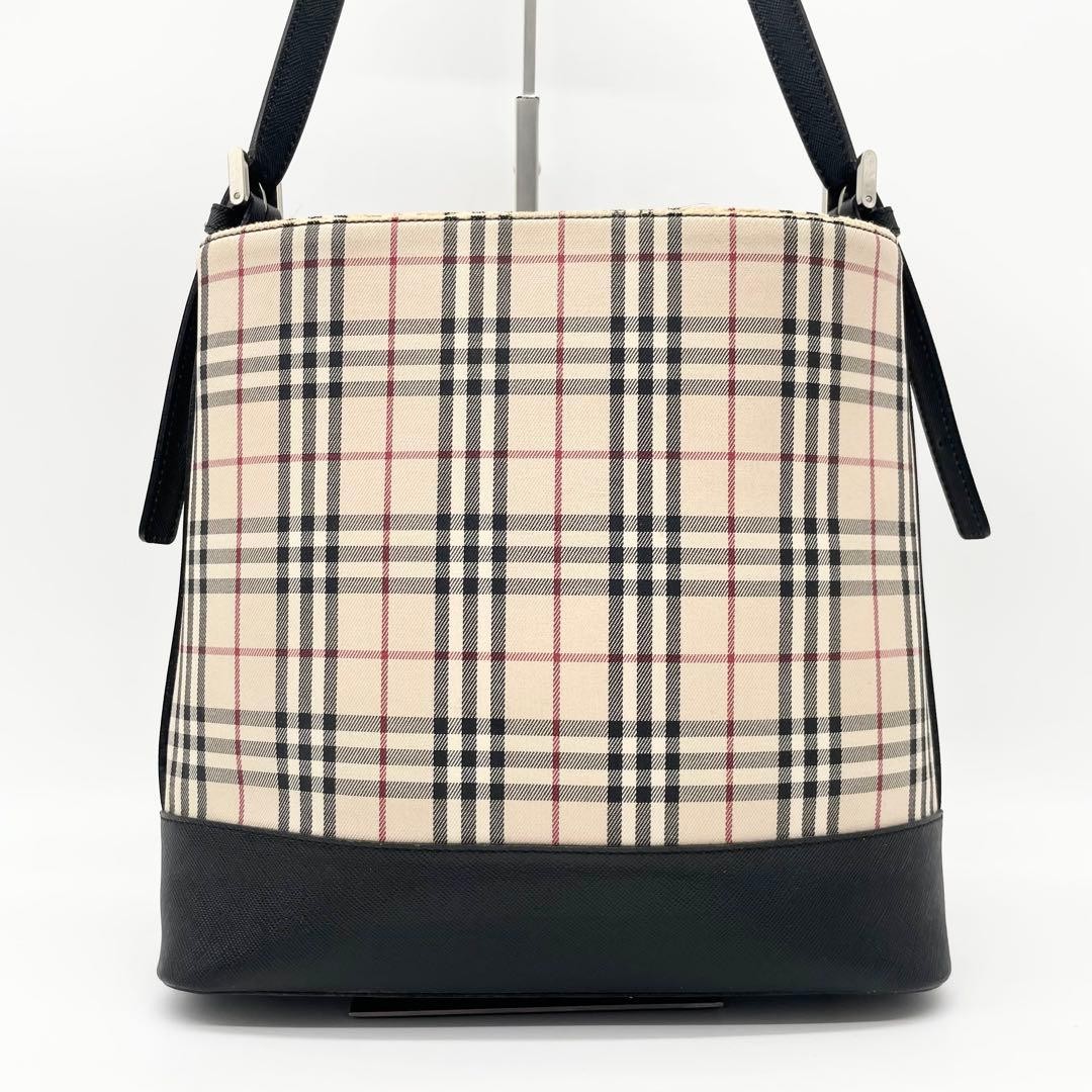 Burberry Nova Check Leather Tote Bag, 8.7×10.6×4.7in, Used