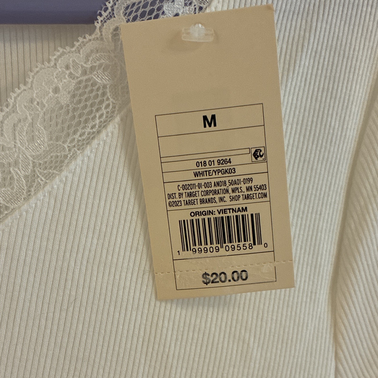 A New Day White Ribbed Knit Lace Trim V-Neck Long Sleeve Stretch Top M