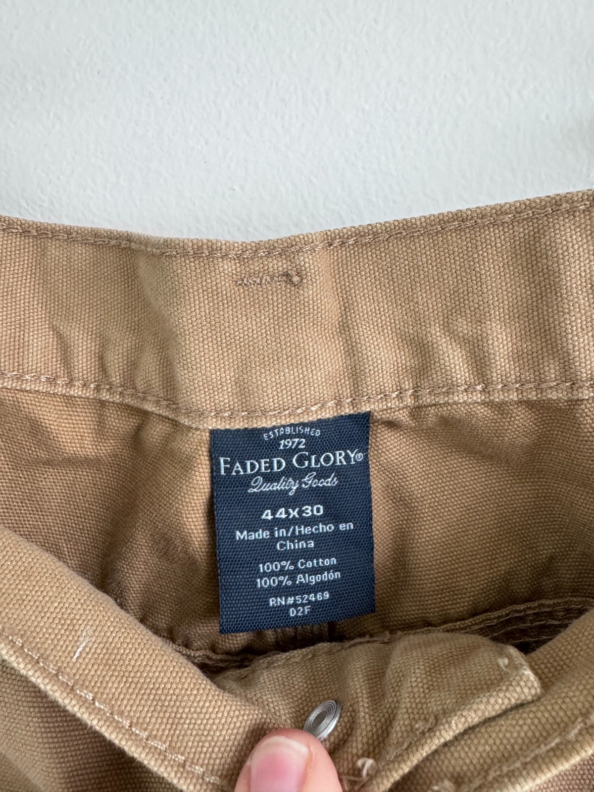 Faded Glory Men’s Cargo Pants 44×30 Desert Camel 100% Cotton Duck Cloth