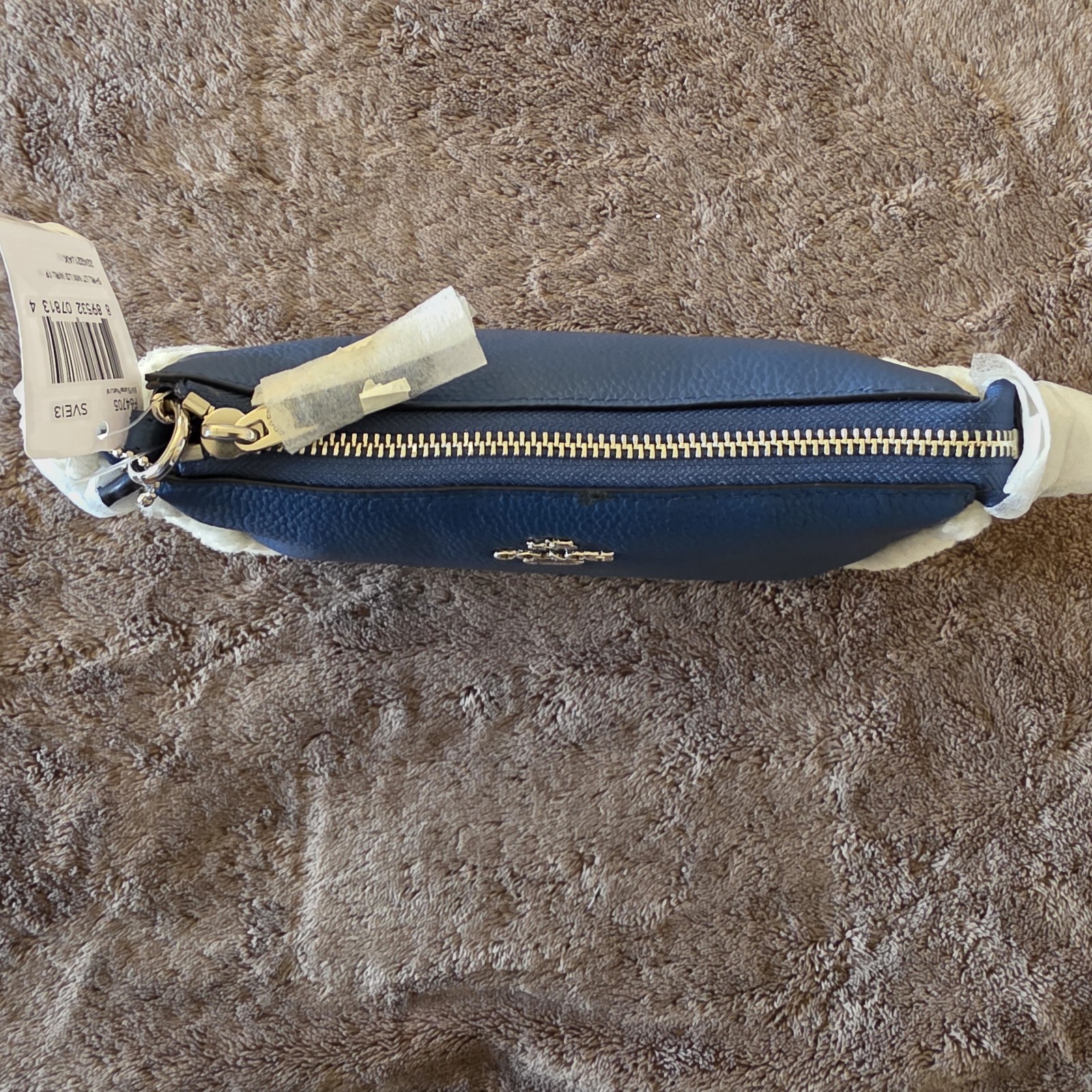 Coach Nolita 19 Shearling Blue Pebble Leather Wristlet Chain Bag NWT