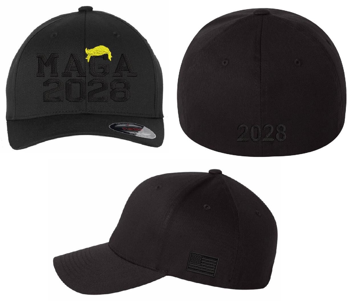 Trump 2028 Hat – MAGA 2028 Embroidered Flex Fit Trump Hat Black Embroidery Hat